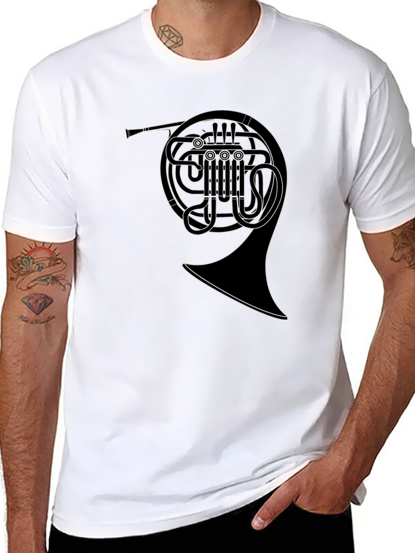 French Horn Graphic Tee - Musicians Black T-Shirt