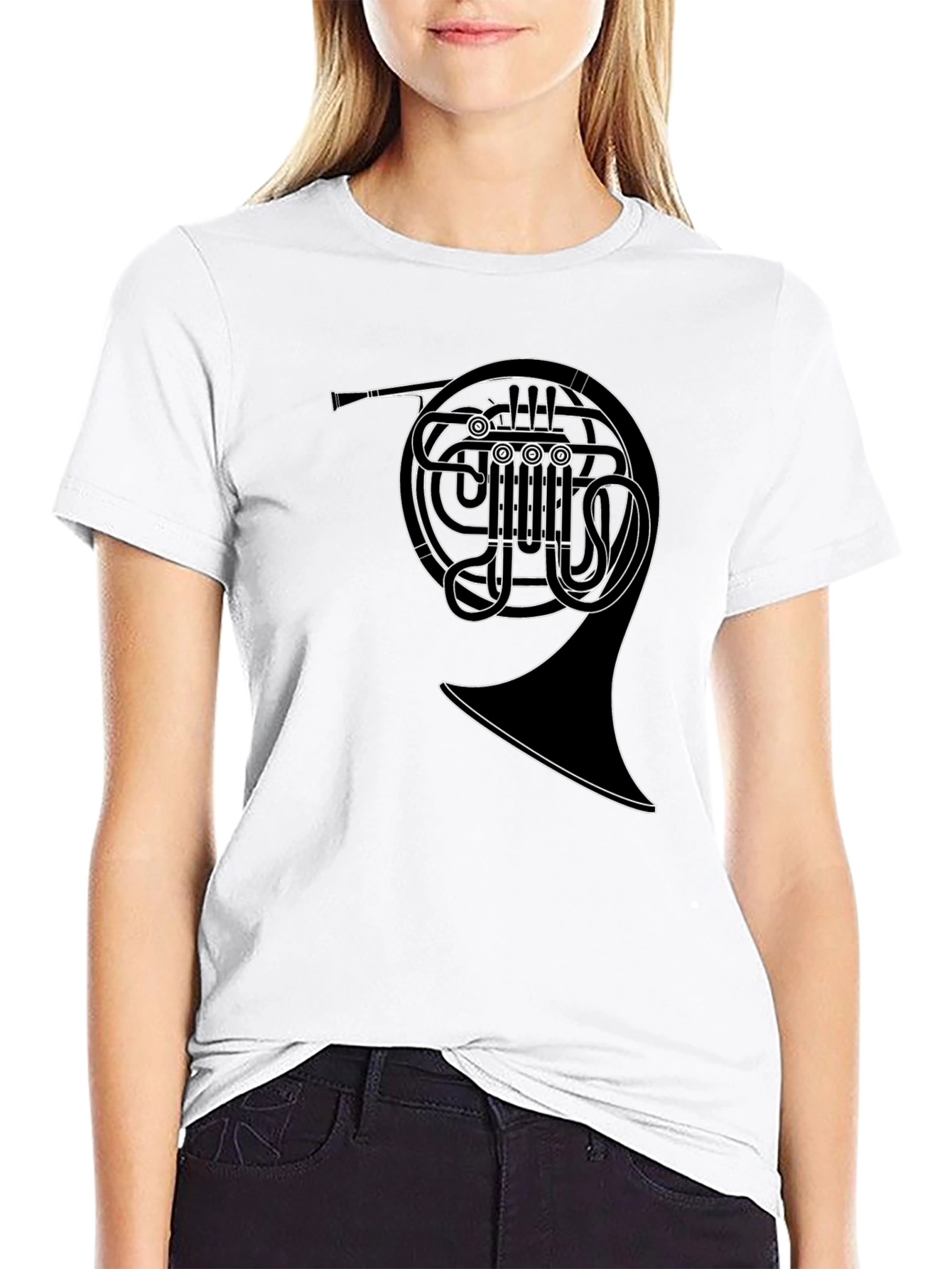 French Horn Graphic Tee - Musicians Black T-Shirt