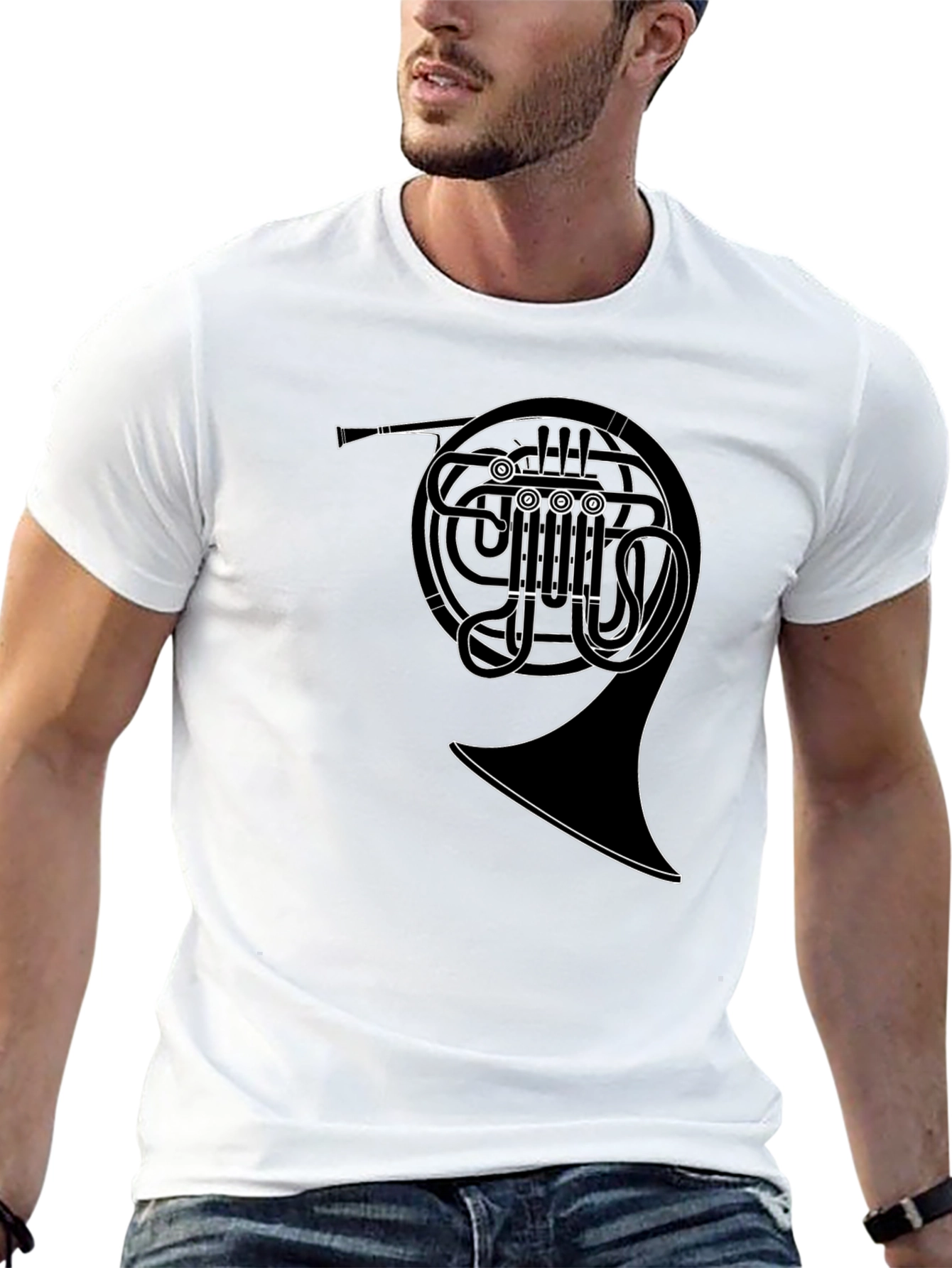 French Horn Graphic Tee - Musicians Black T-Shirt