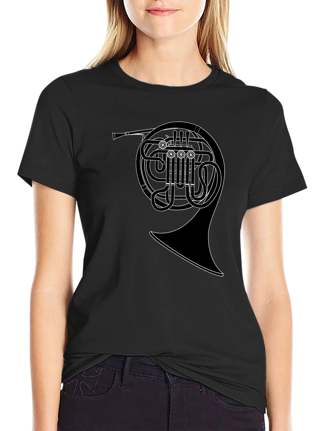 French Horn Graphic Tee - Musicians Black T-Shirt