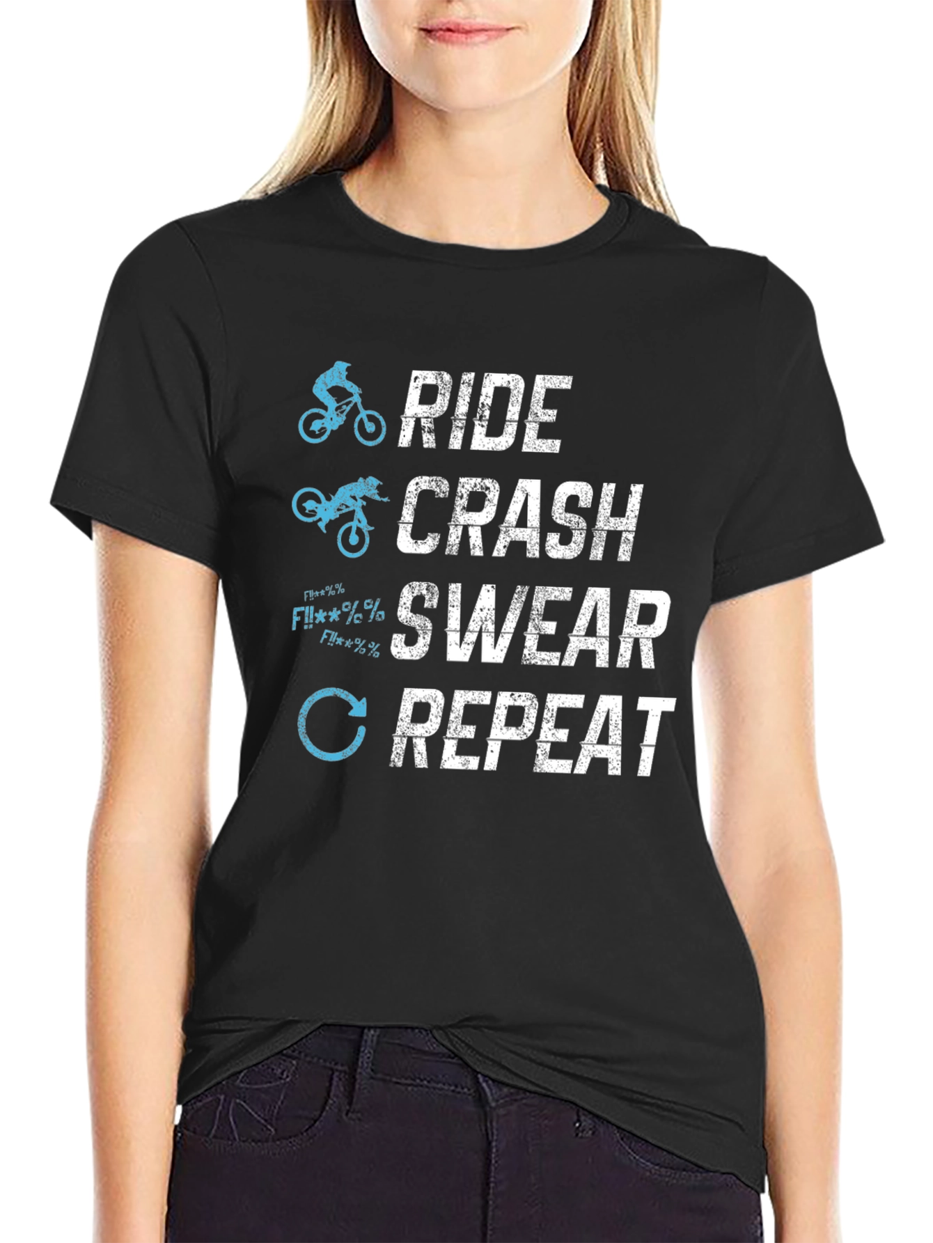 Ride Crash Swear Repeat T-Shirt - Mountain Biking