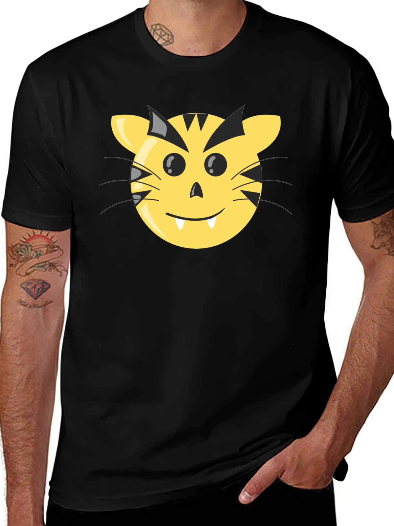 Funny Cartoon Tiger Face Graphic Tee