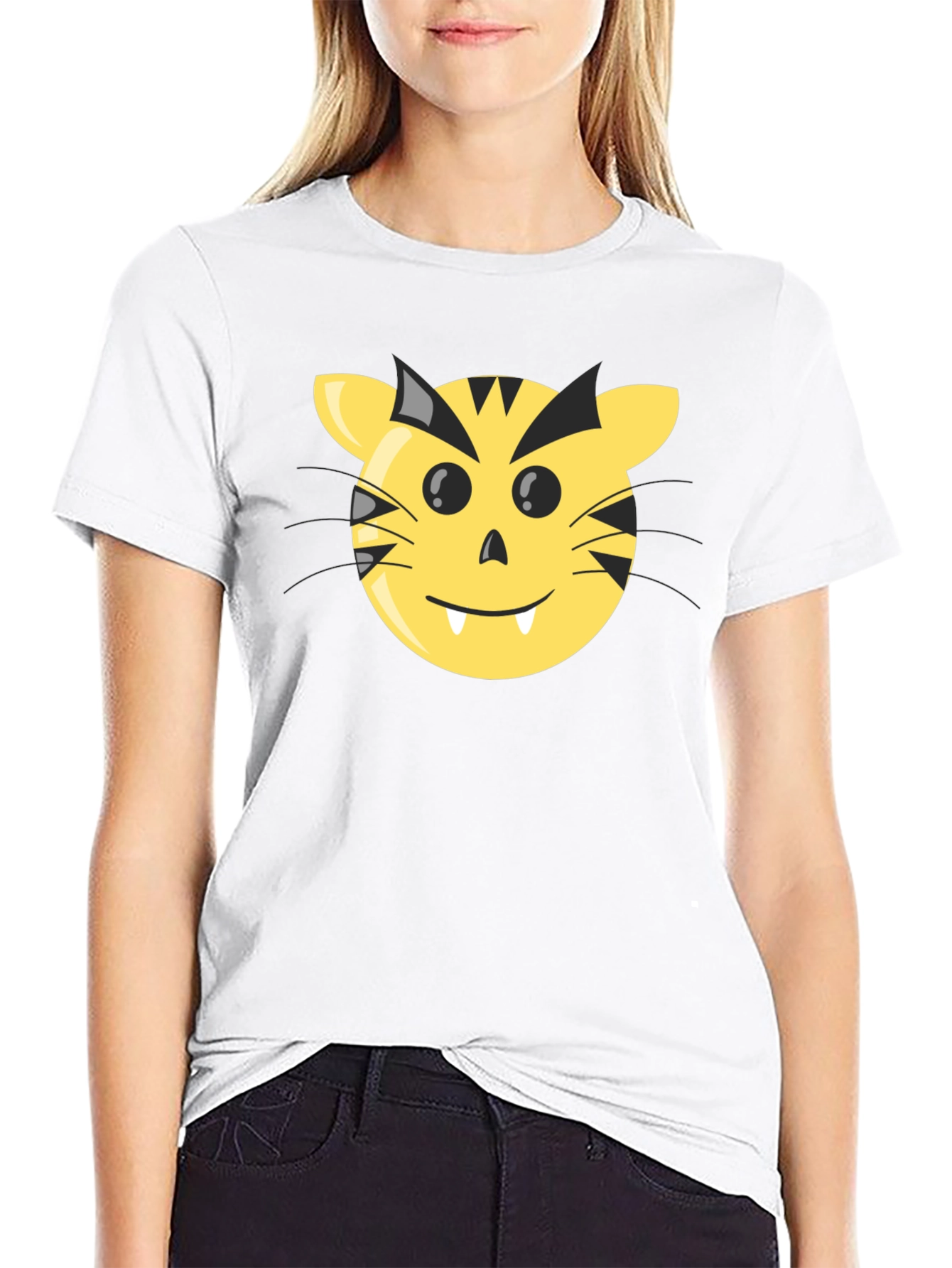 Funny Cartoon Tiger Face Graphic Tee