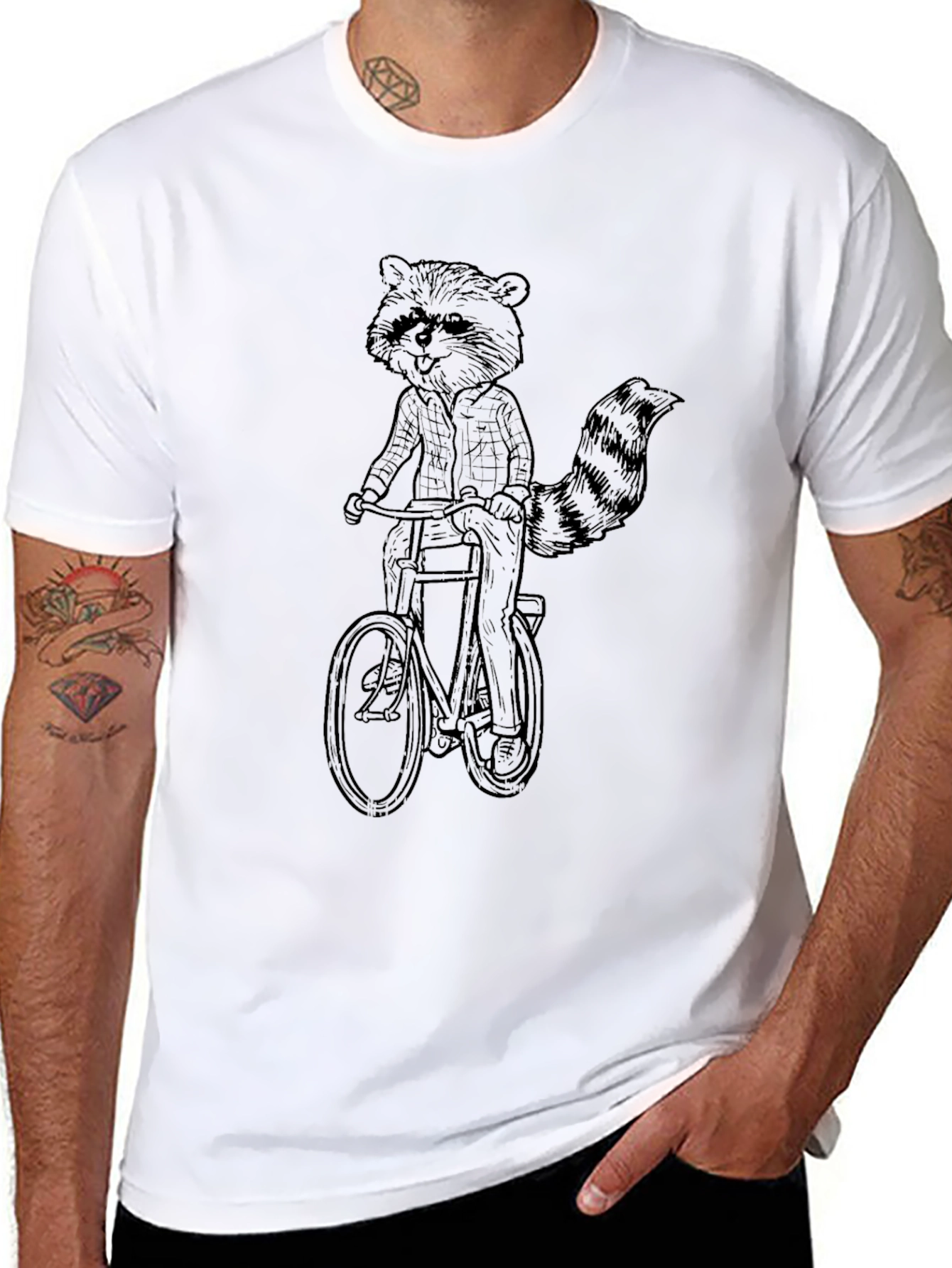 Raccoon on Bike Graphic Tee - Quirky Black T-Shirt