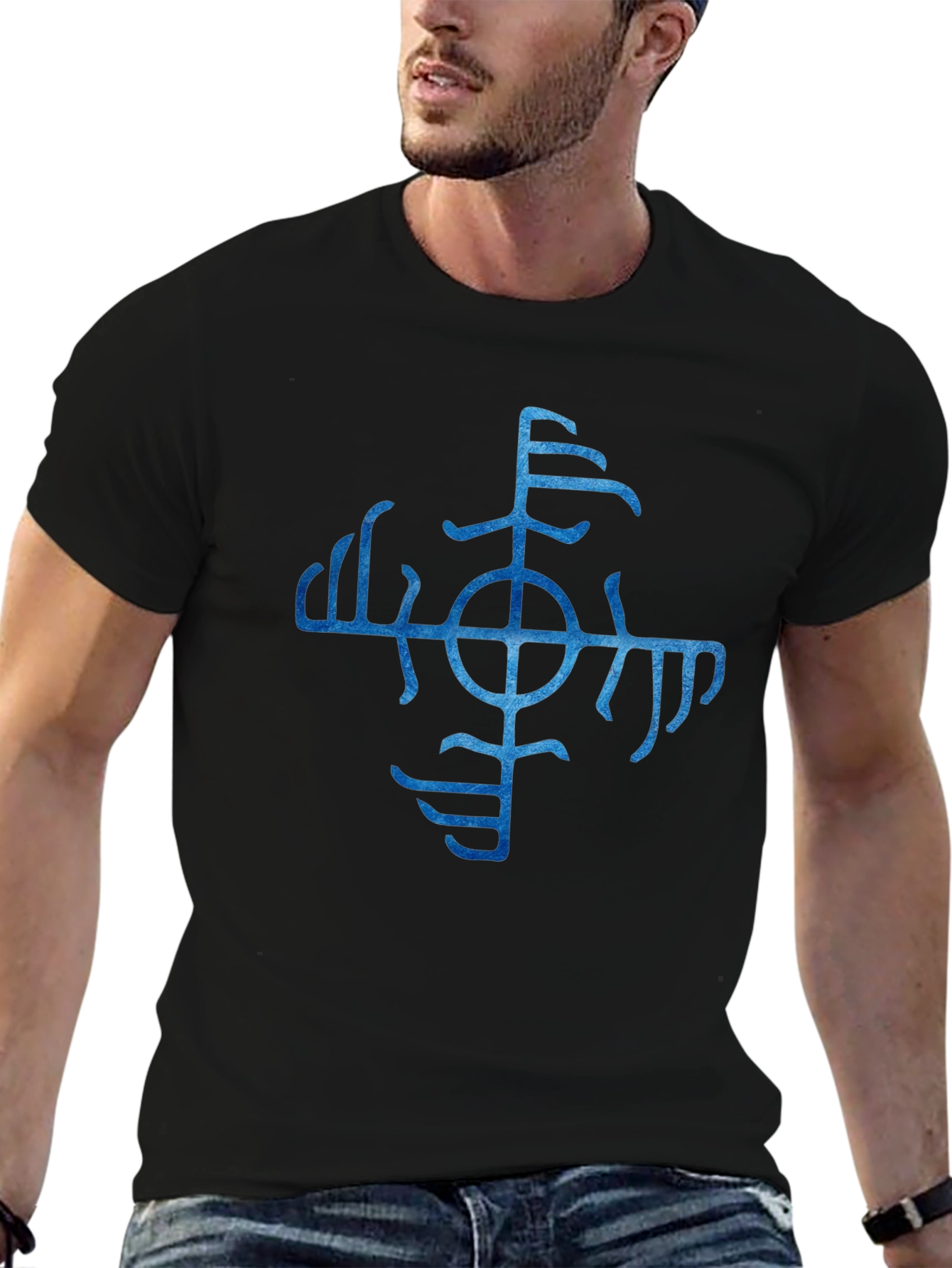 Vegvisir Compass Black T-Shirt - Viking Runes Symbol