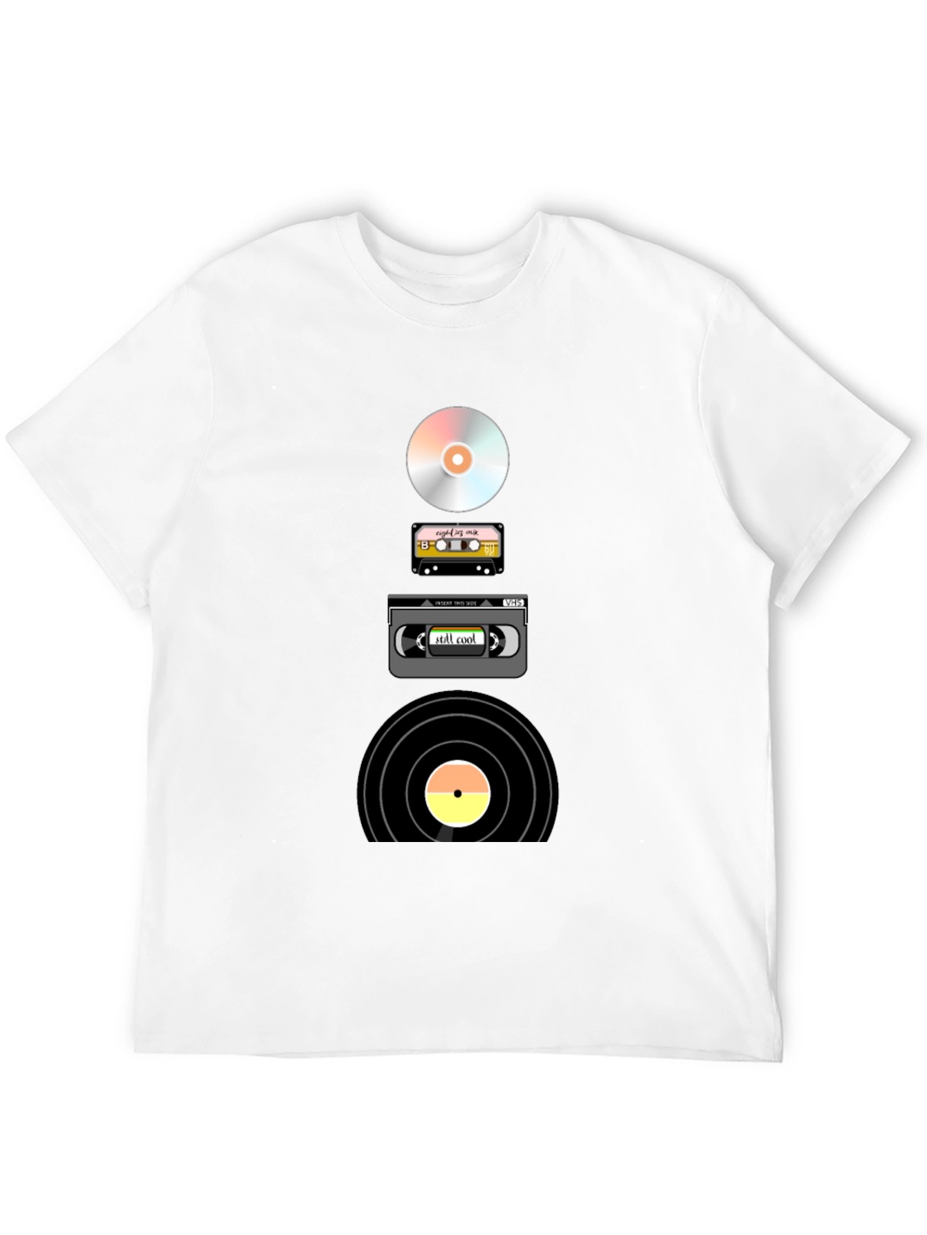 Retro Media T-Shirt: CD Cassette VHS Vinyl