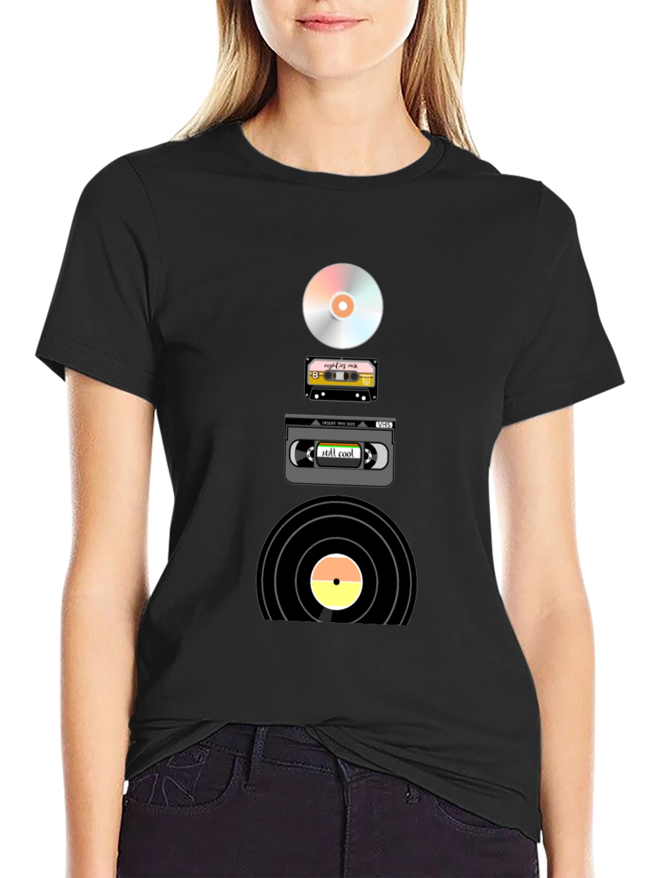 Retro Media T-Shirt: CD Cassette VHS Vinyl