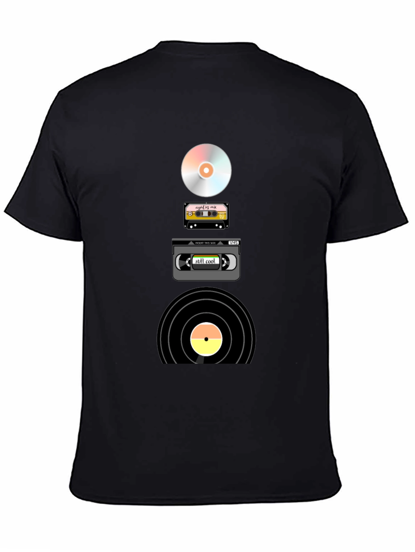 Retro Media T-Shirt: CD Cassette VHS Vinyl