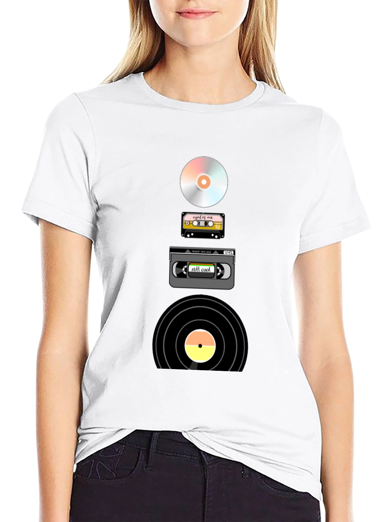 Retro Media T-Shirt: CD Cassette VHS Vinyl