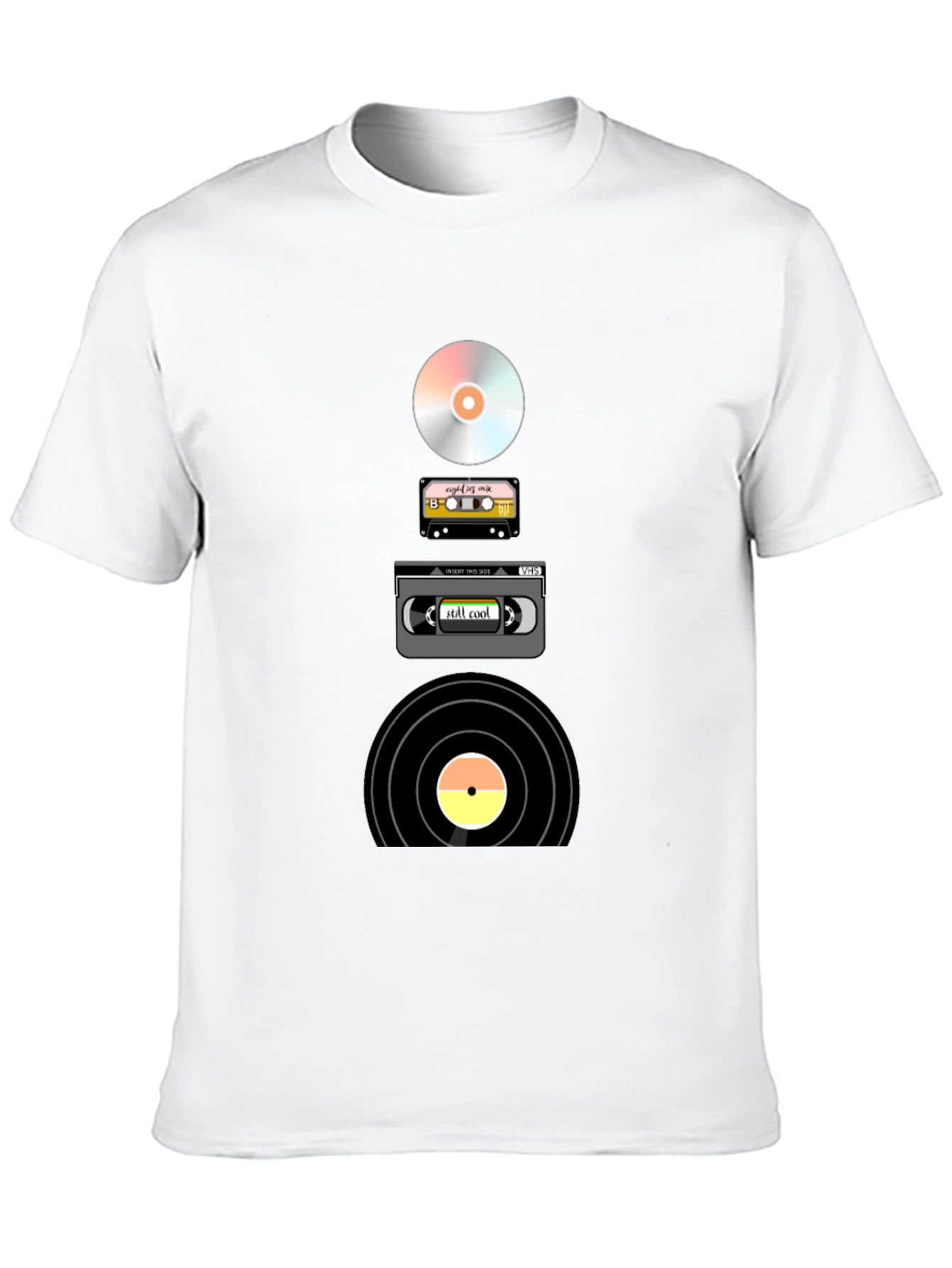 Retro Media T-Shirt: CD Cassette VHS Vinyl