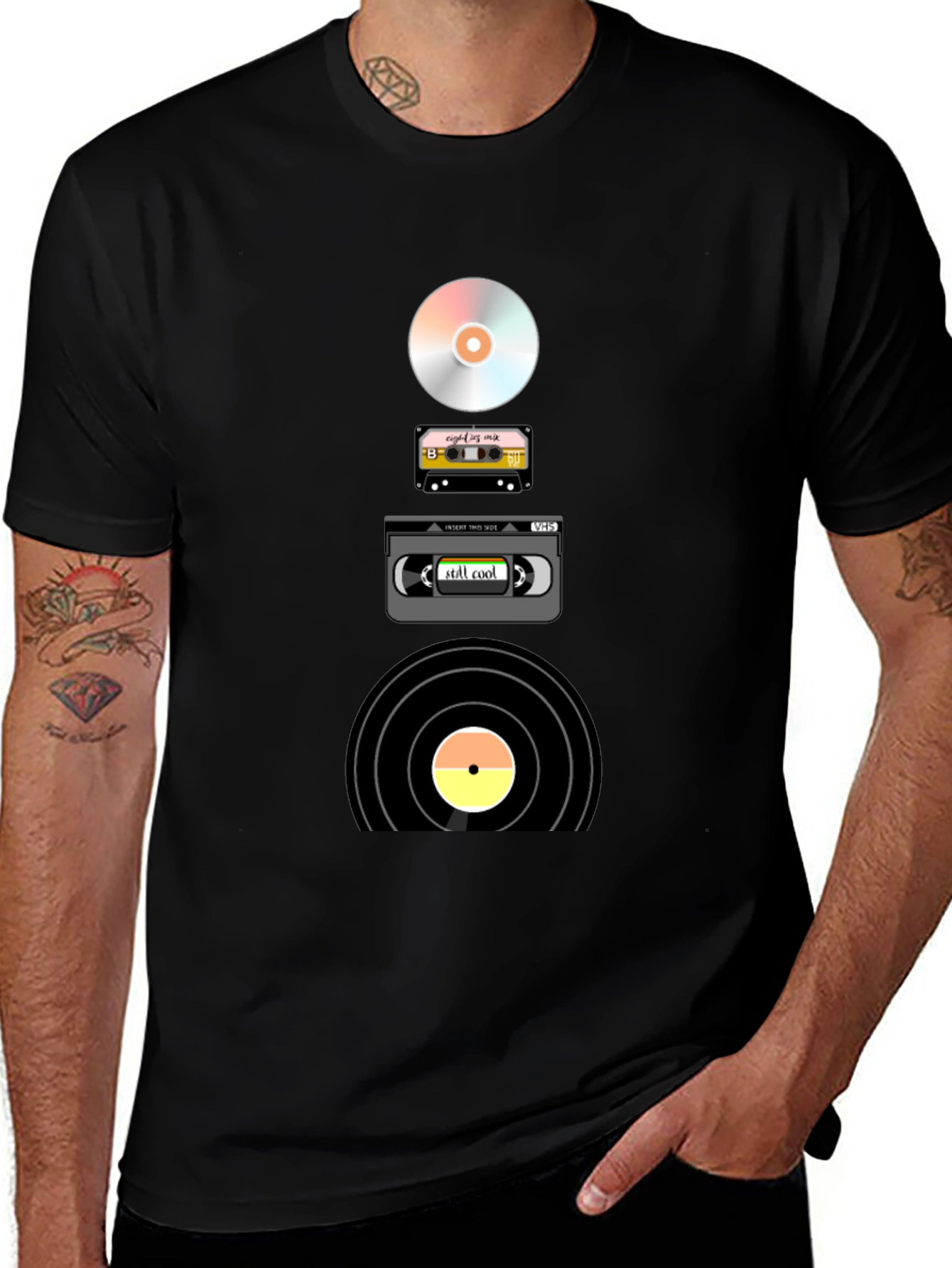 Retro Media T-Shirt: CD Cassette VHS Vinyl