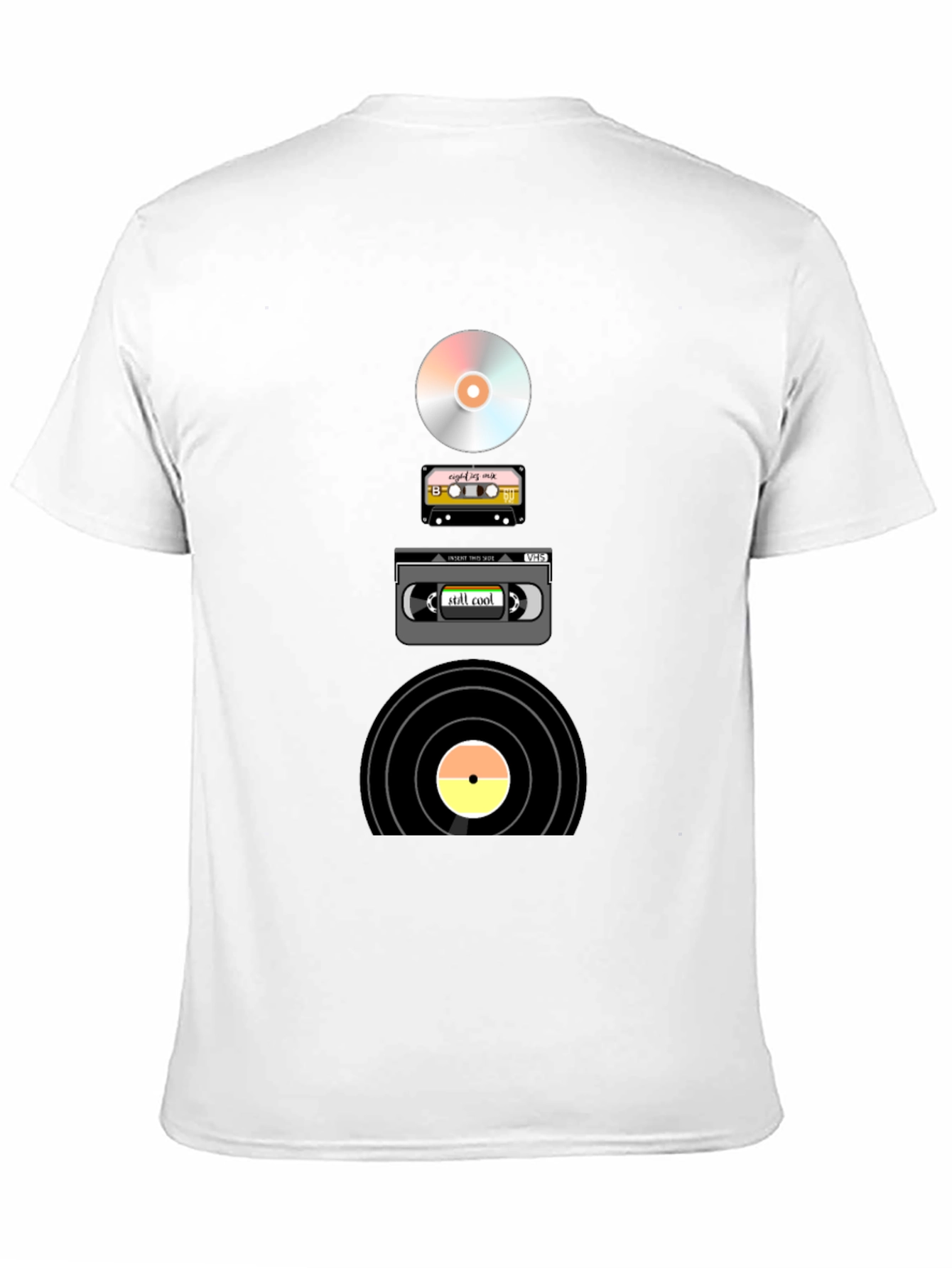 Retro Media T-Shirt: CD Cassette VHS Vinyl