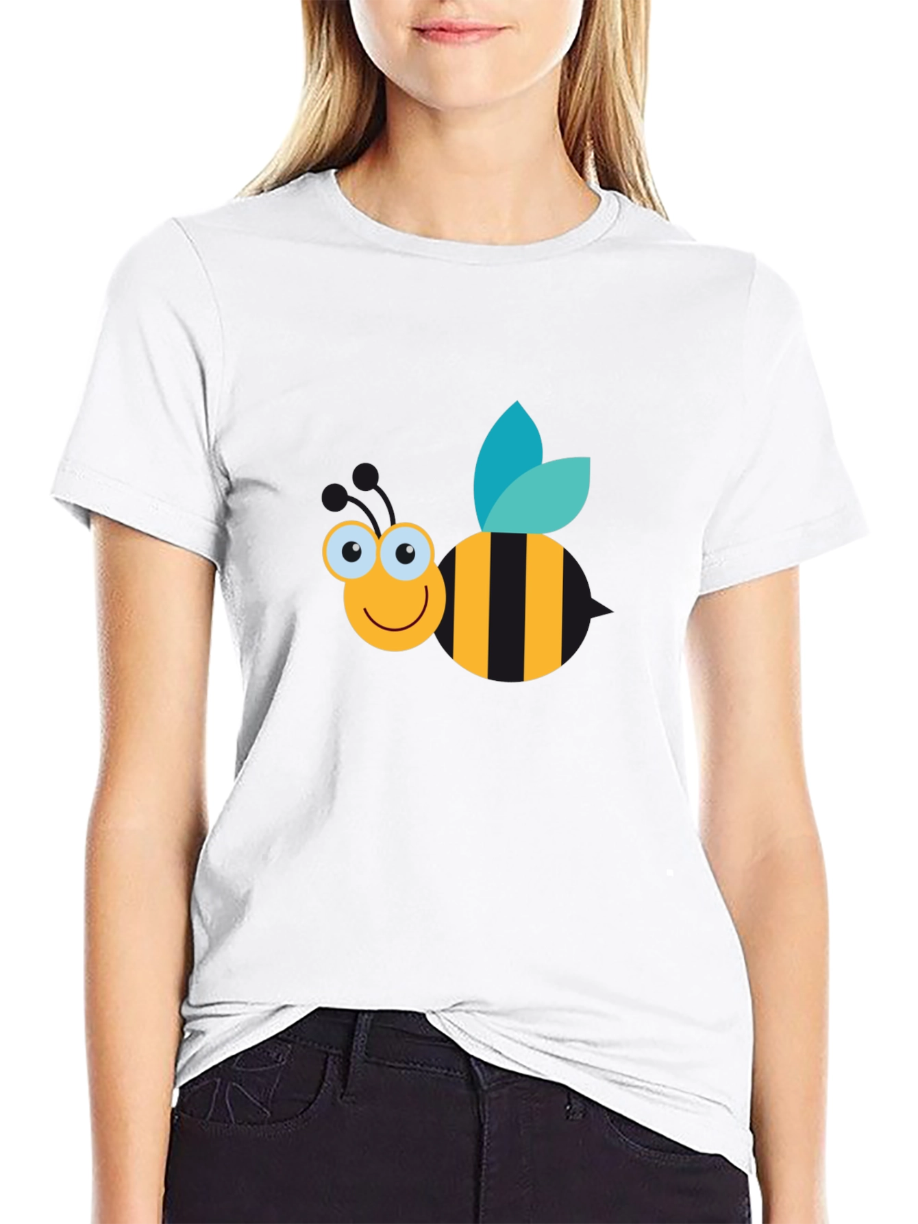 Cute Cartoon Bee Graphic Tee - Black