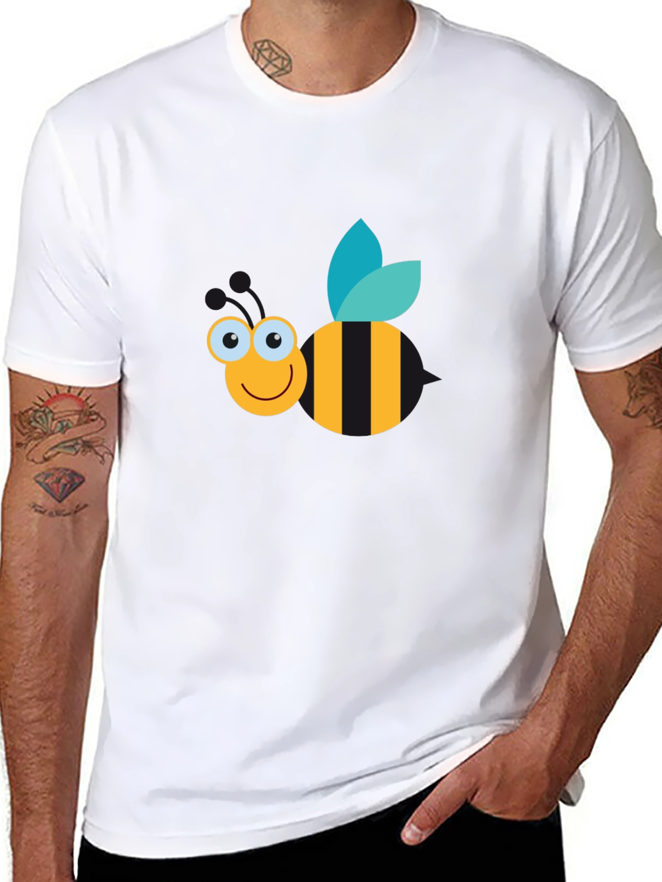 Cute Cartoon Bee Graphic Tee - Black