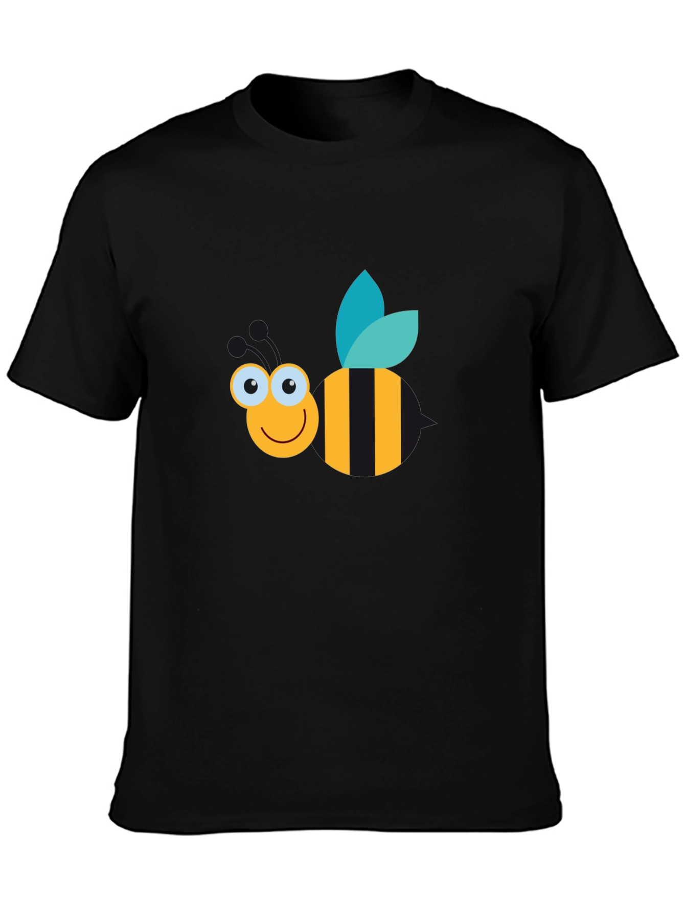 Cute Cartoon Bee Graphic Tee - Black