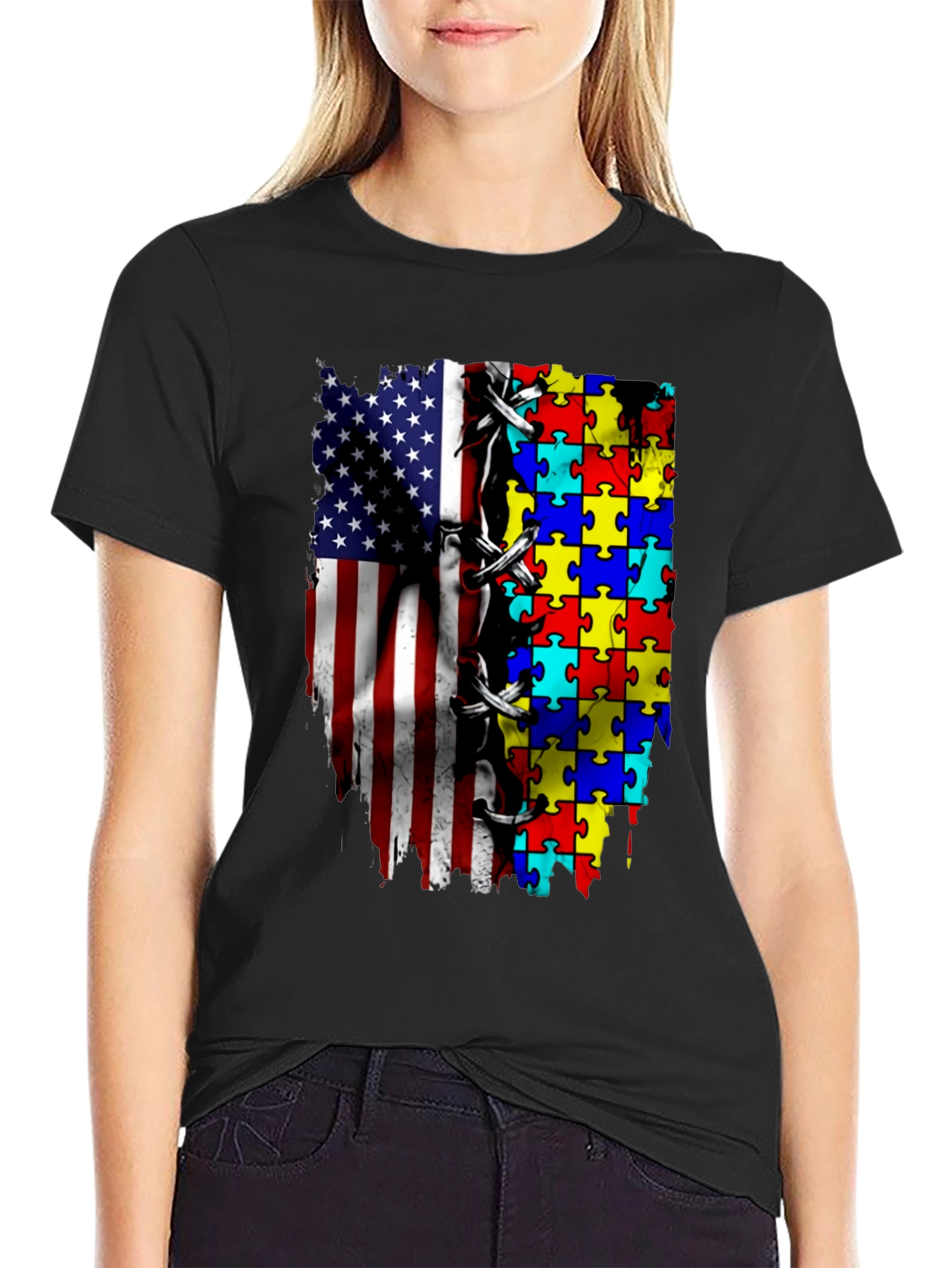 Autism Awareness USA Flag T-Shirt