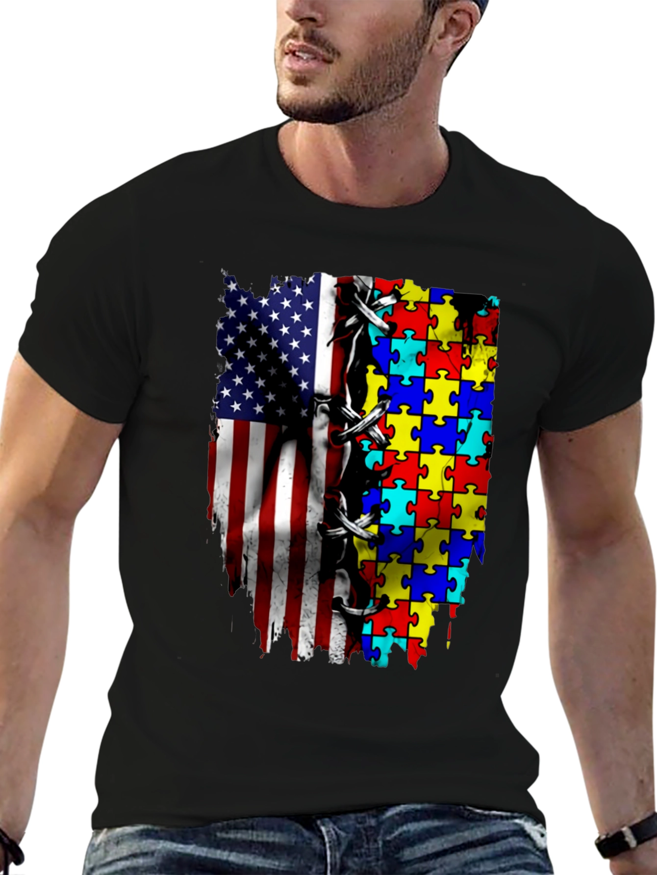 Autism Awareness USA Flag T-Shirt