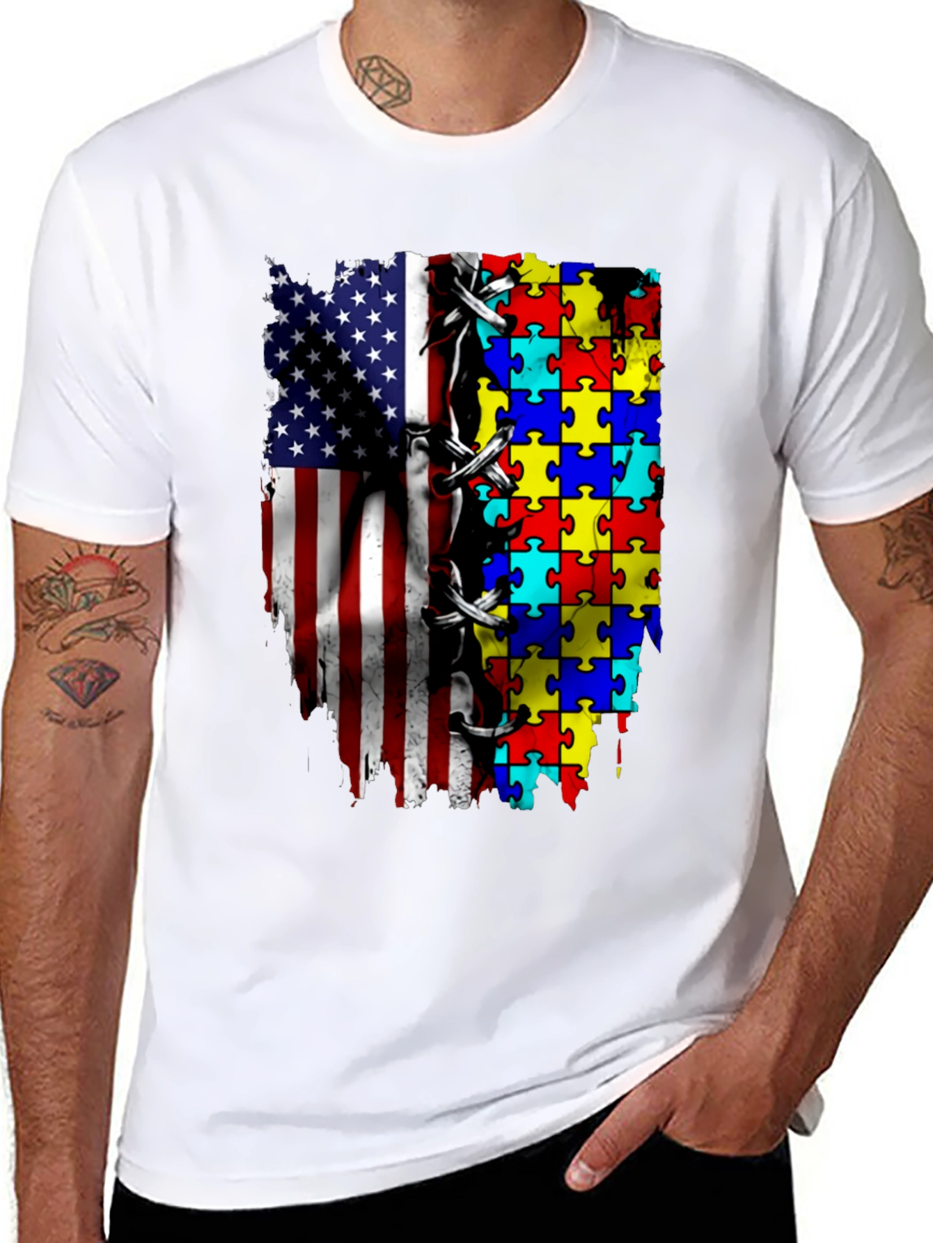 Autism Awareness USA Flag T-Shirt