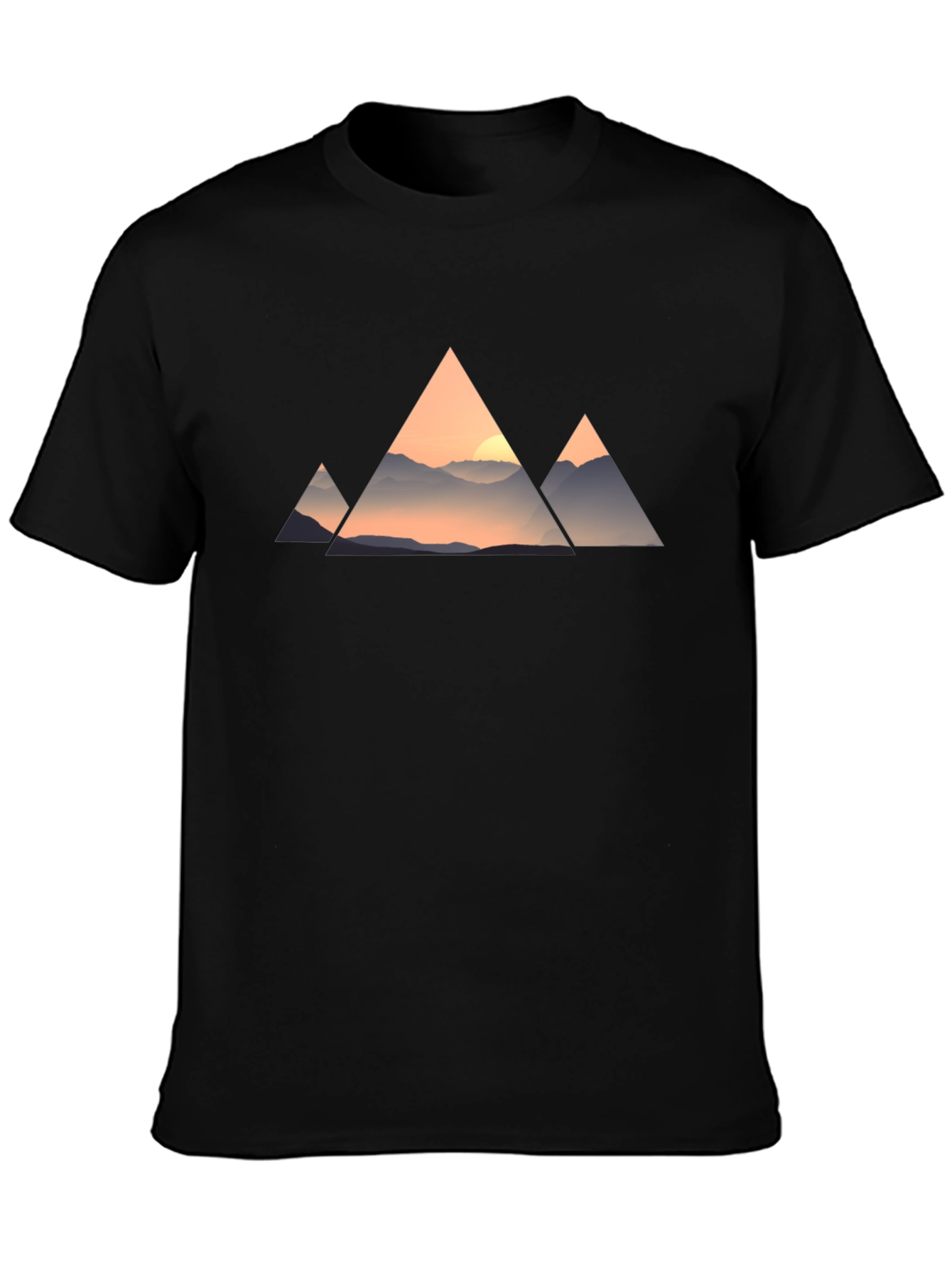 Mountain Sunset Triangle Graphic Tee - Black Cotton Blend