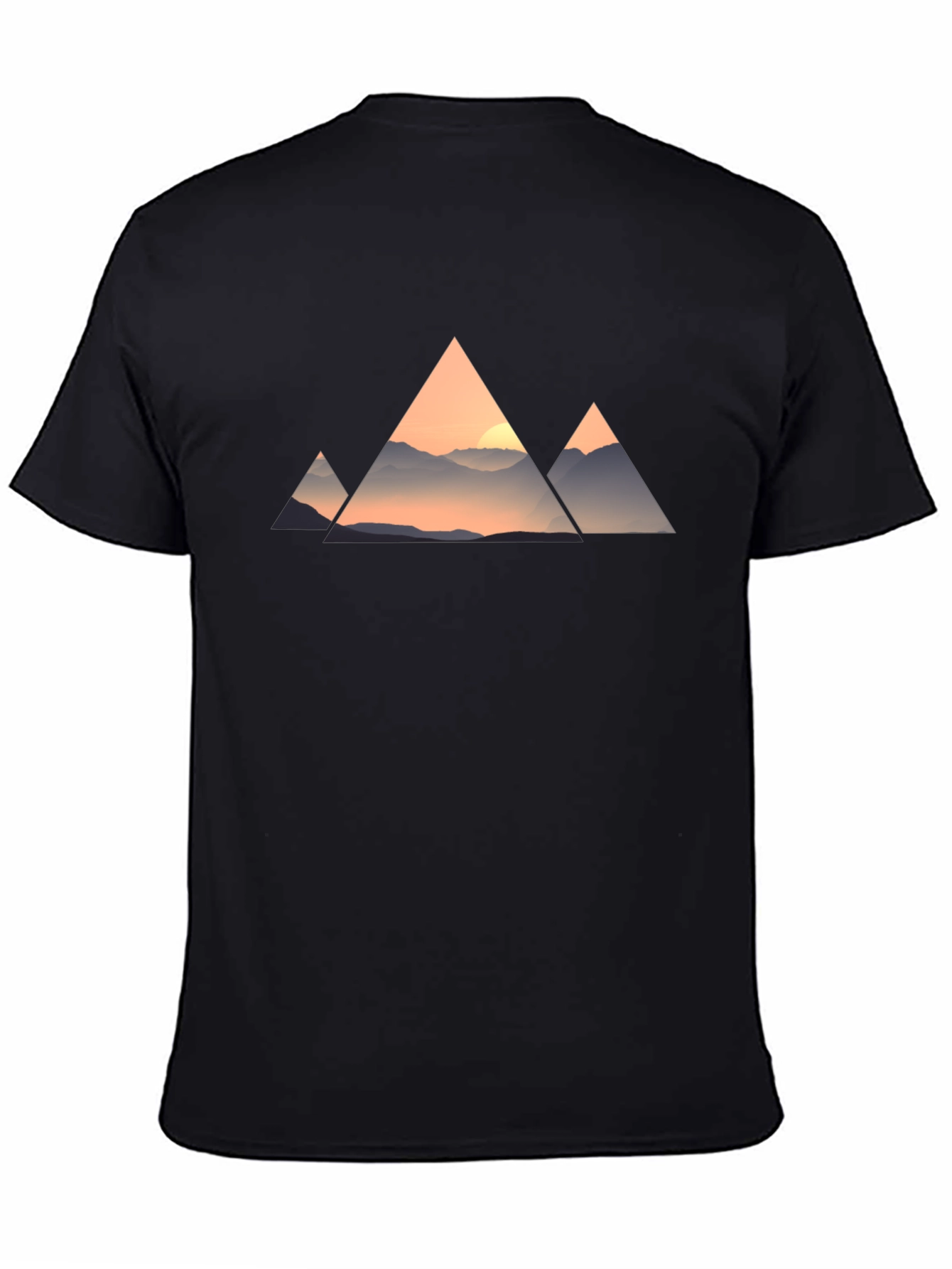 Mountain Sunset Triangle Graphic Tee - Black Cotton Blend