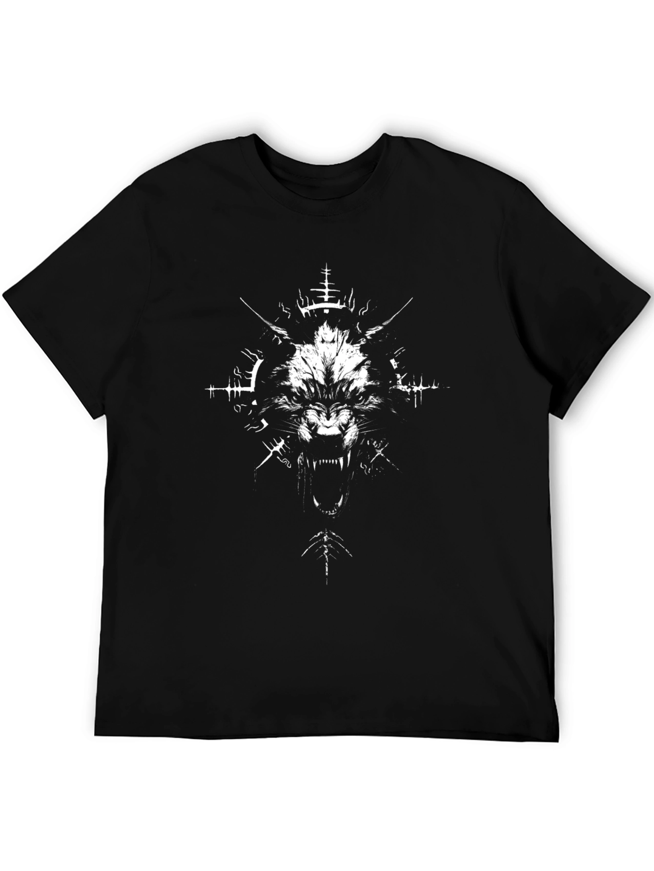 Mens Black Graphic Tee - Wolf Design