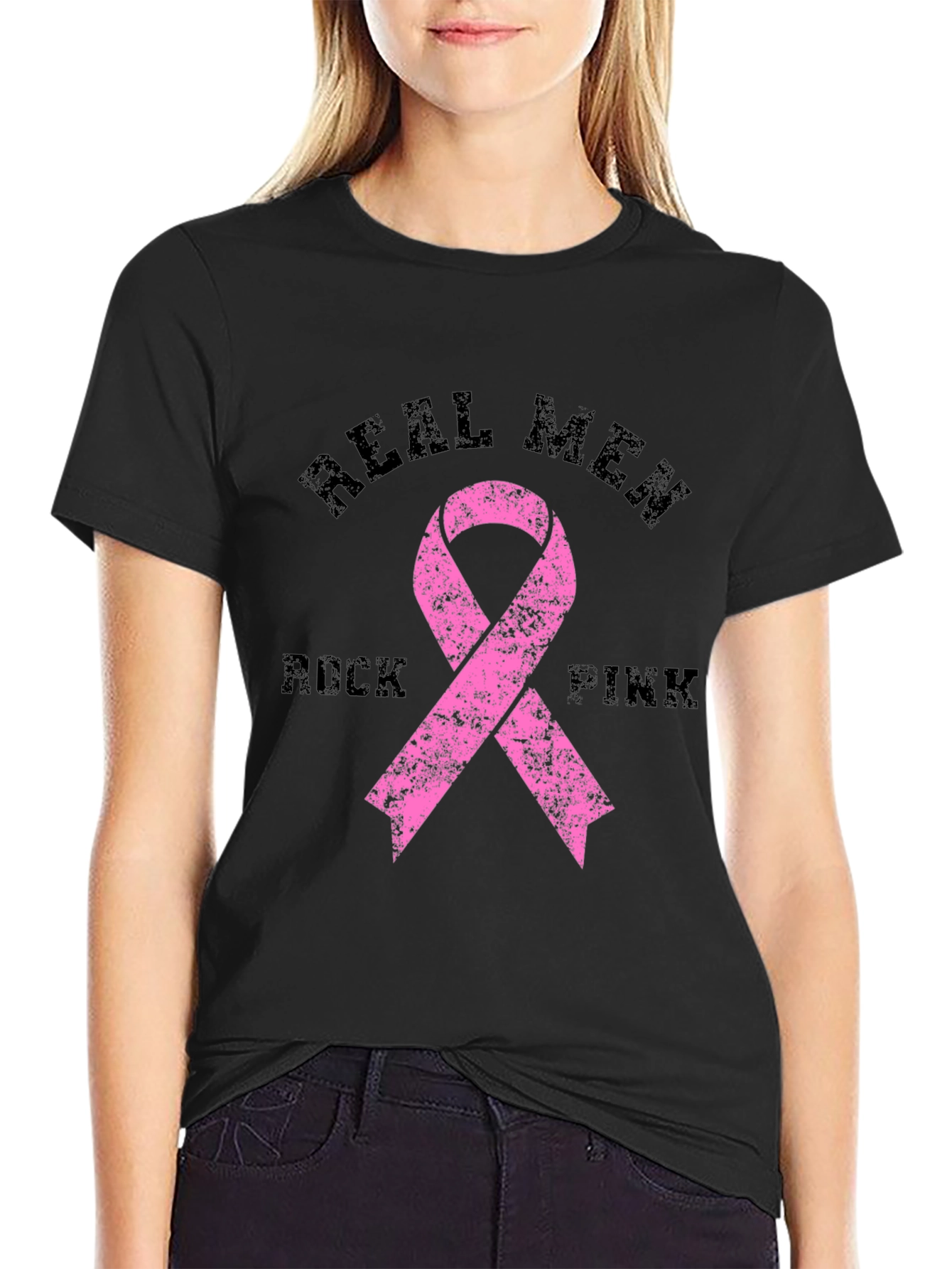 Real Men Rock Pink Breast Cancer Awareness T-Shirt