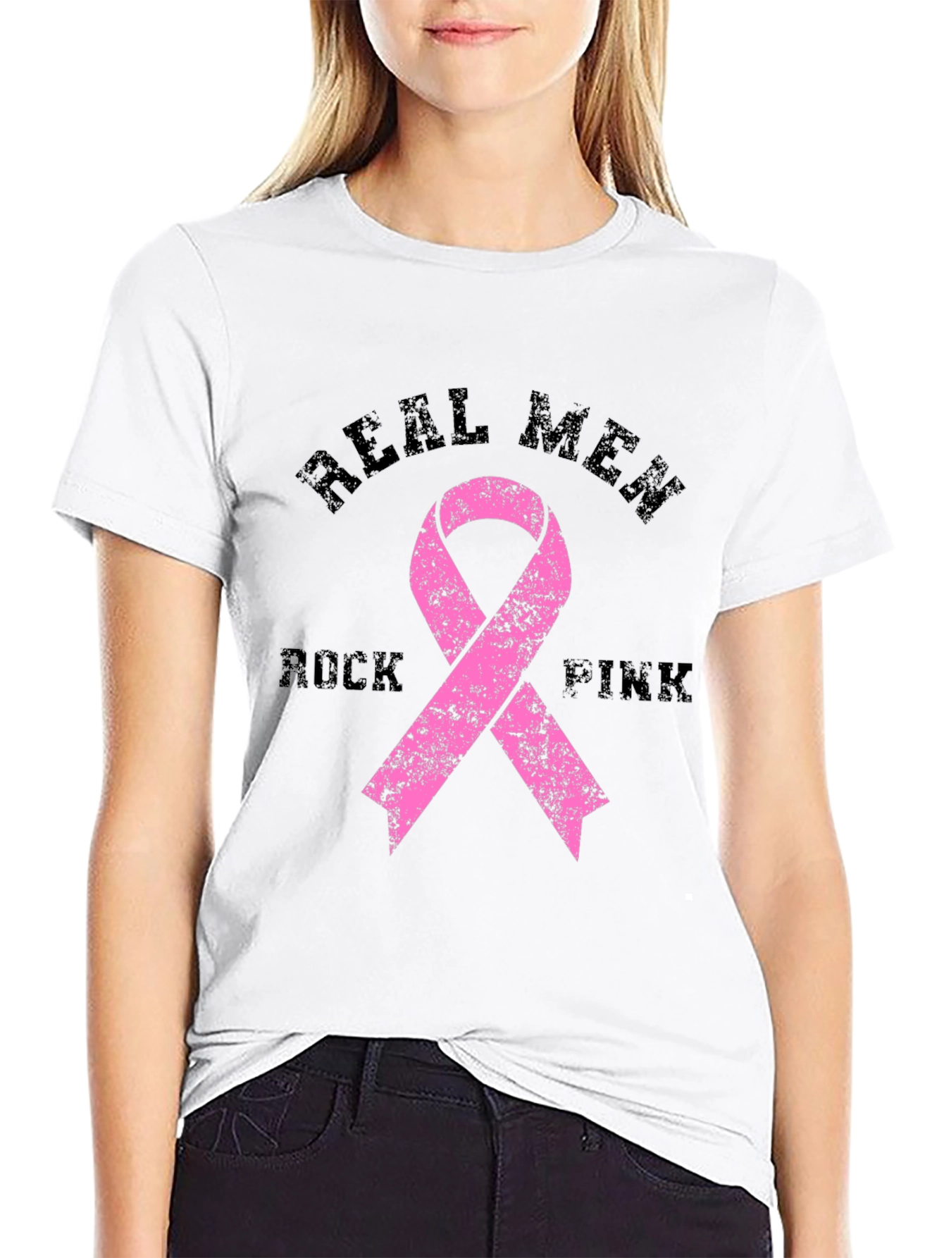 Real Men Rock Pink Breast Cancer Awareness T-Shirt