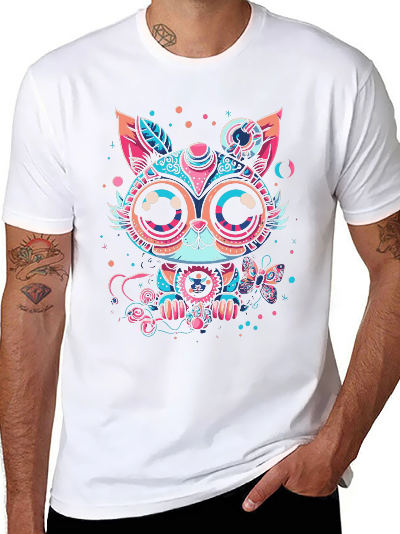 Steampunk Cat Graphic Print Black T-Shirt