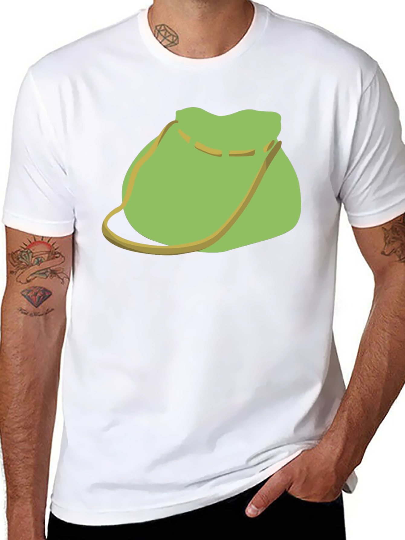 Green Pouch Graphic Tee - Casual Black T-Shirt