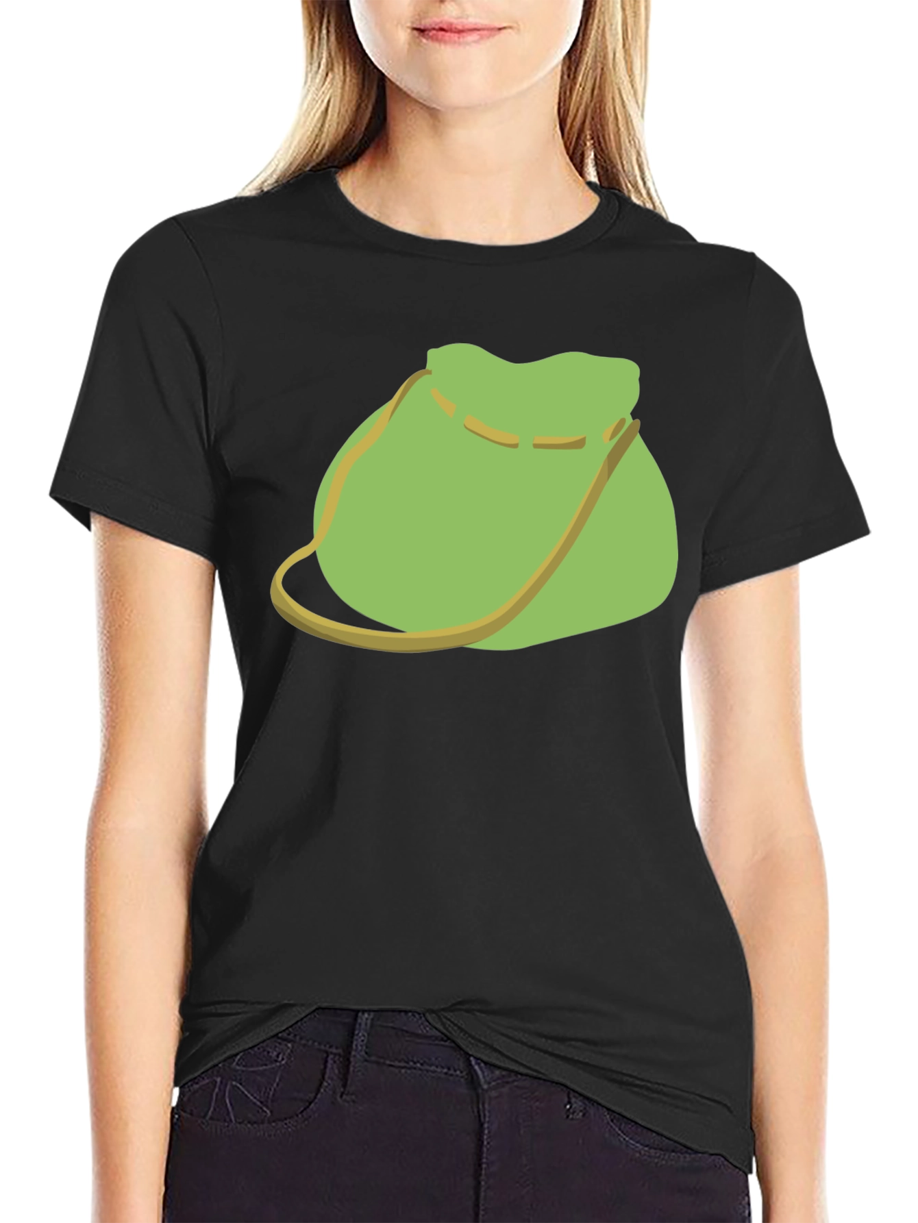 Green Pouch Graphic Tee - Casual Black T-Shirt