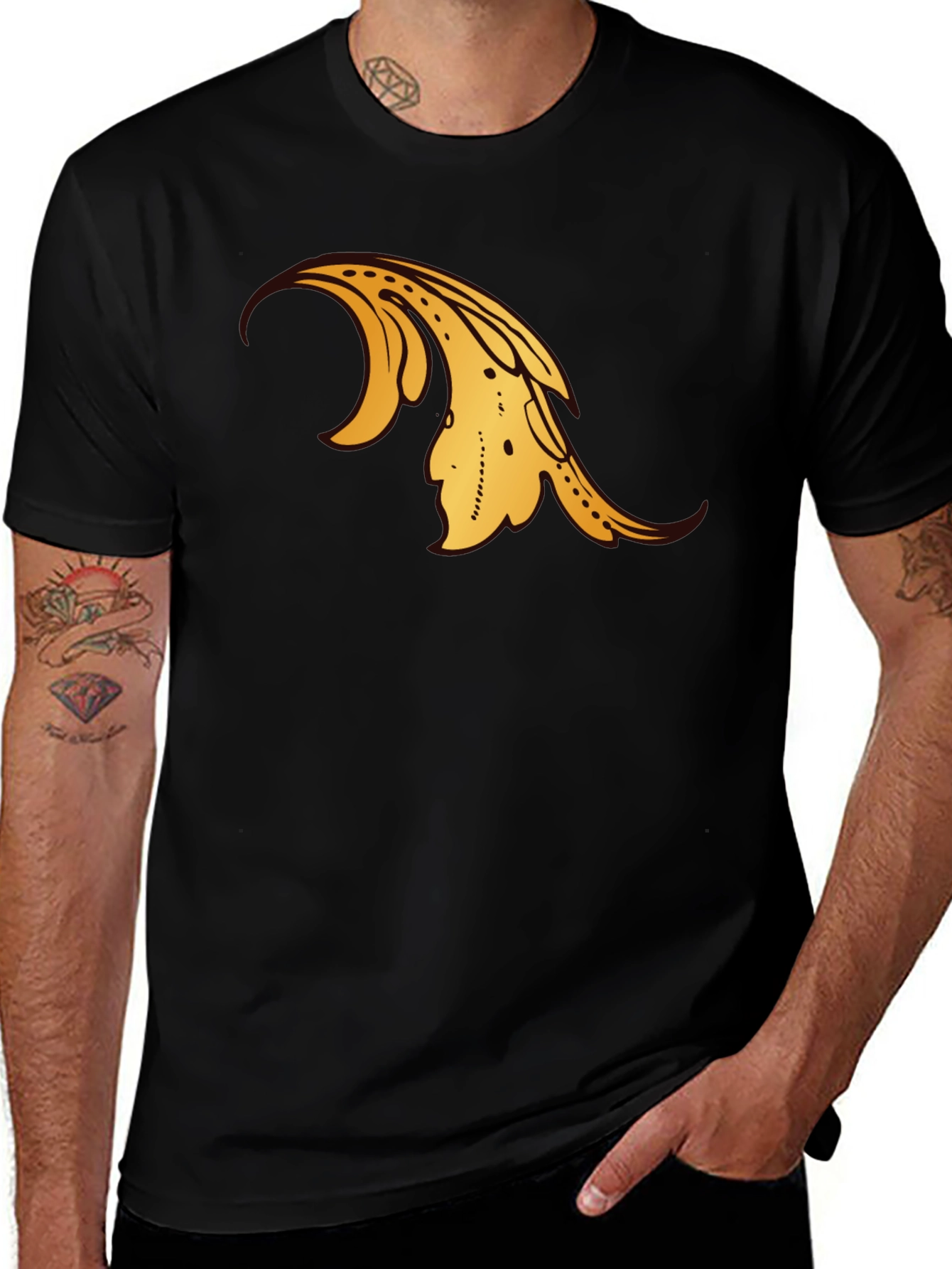 Black T-Shirt with Gold Ornamental Design