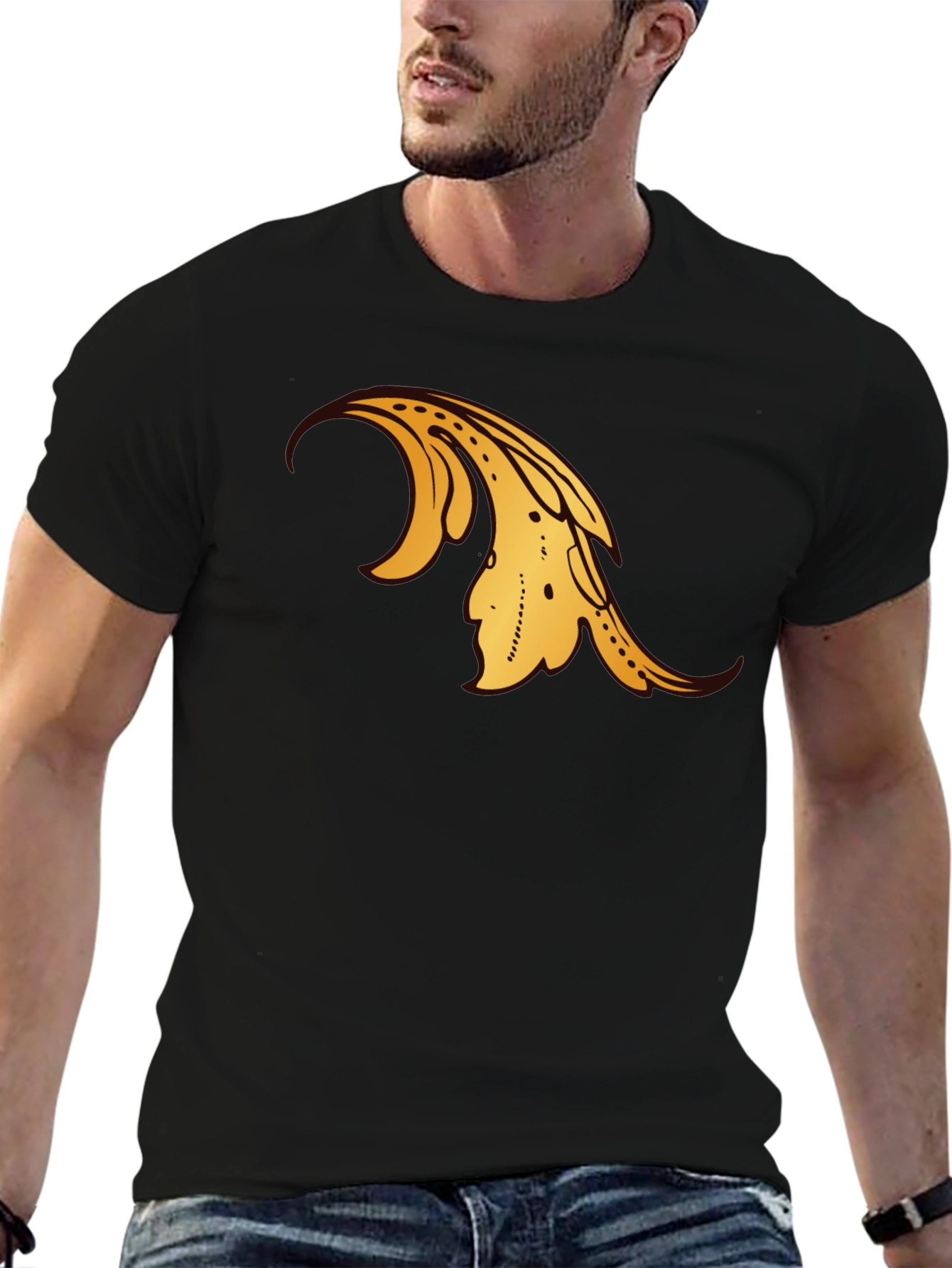 Black T-Shirt with Gold Ornamental Design