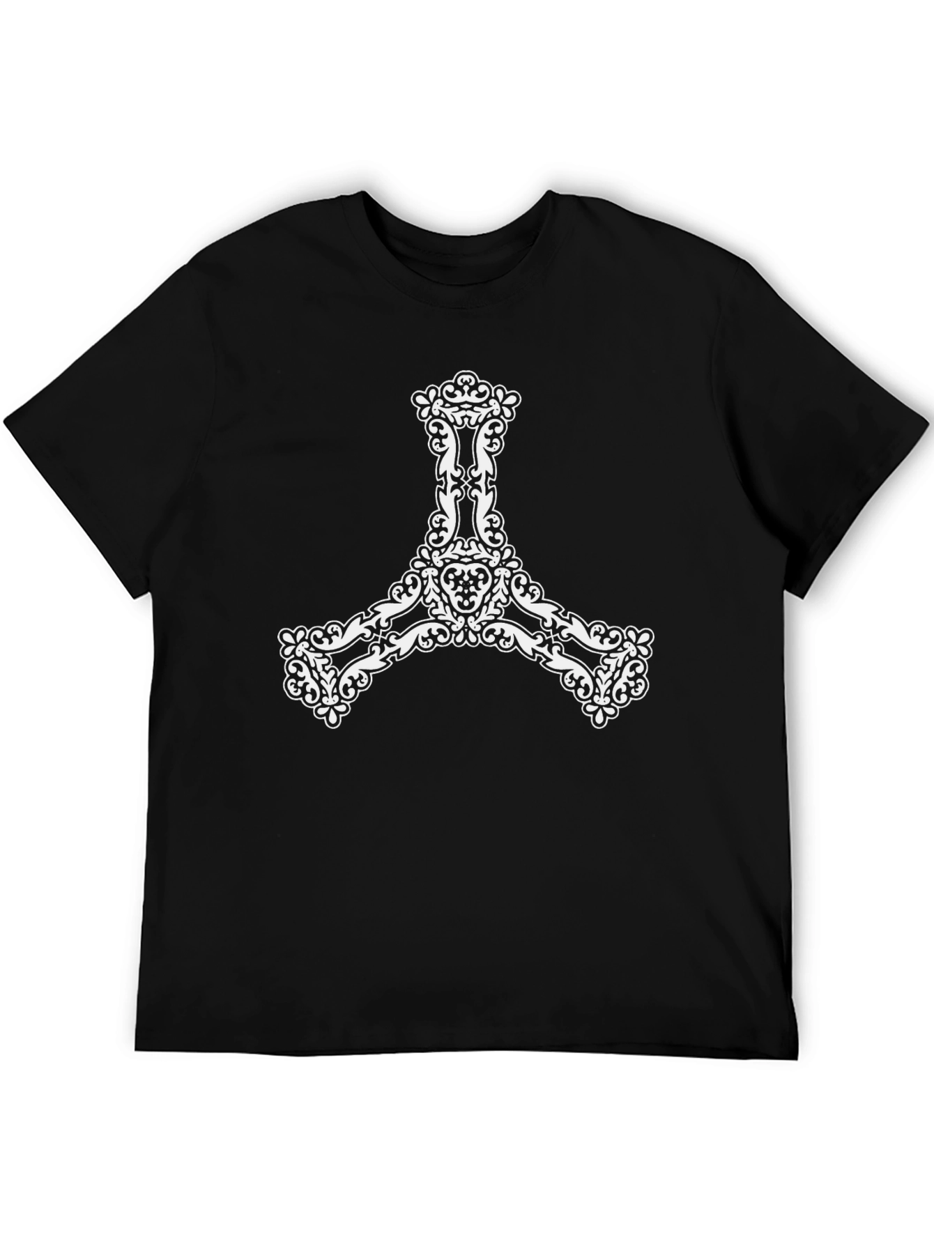 Black Tee with Ornate Y-Shape Graphic