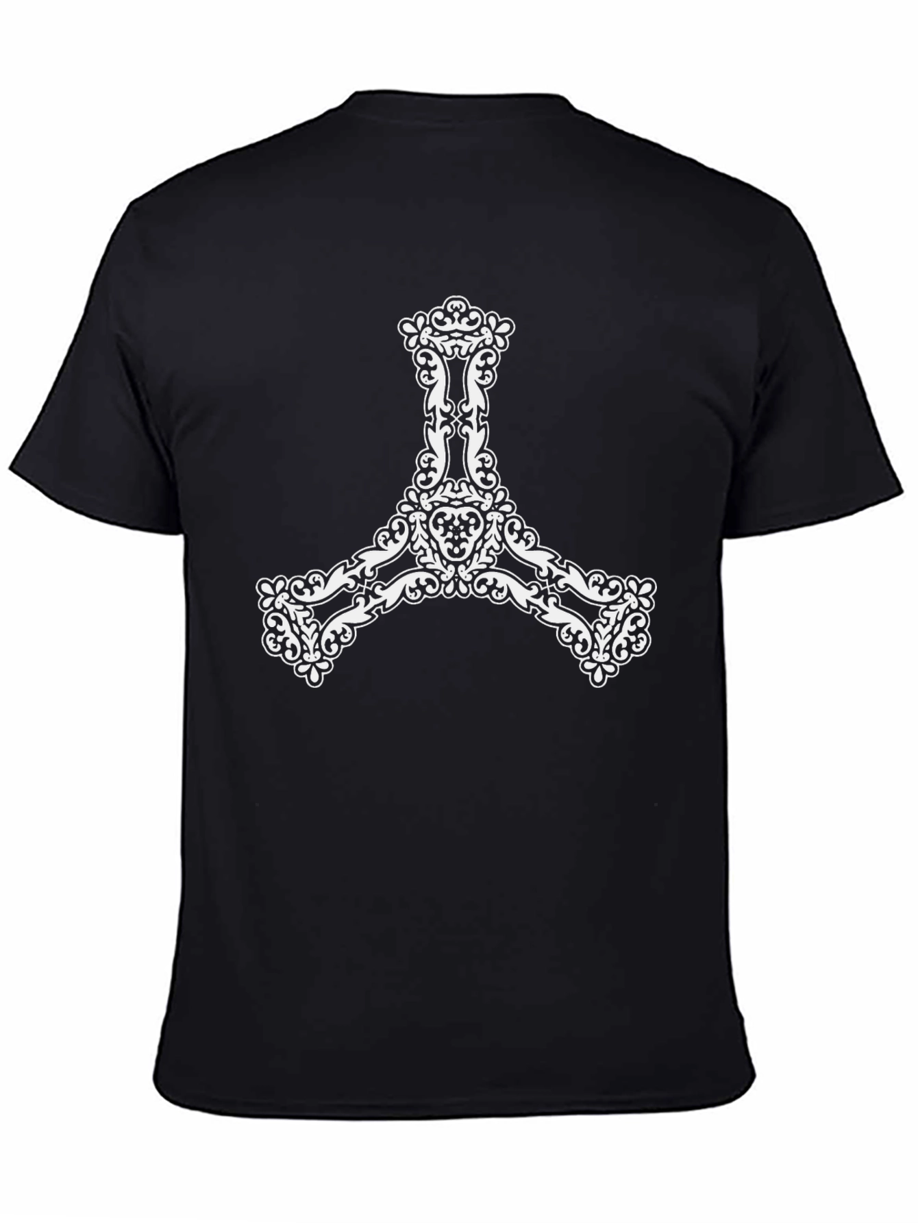 Black Tee with Ornate Y-Shape Graphic