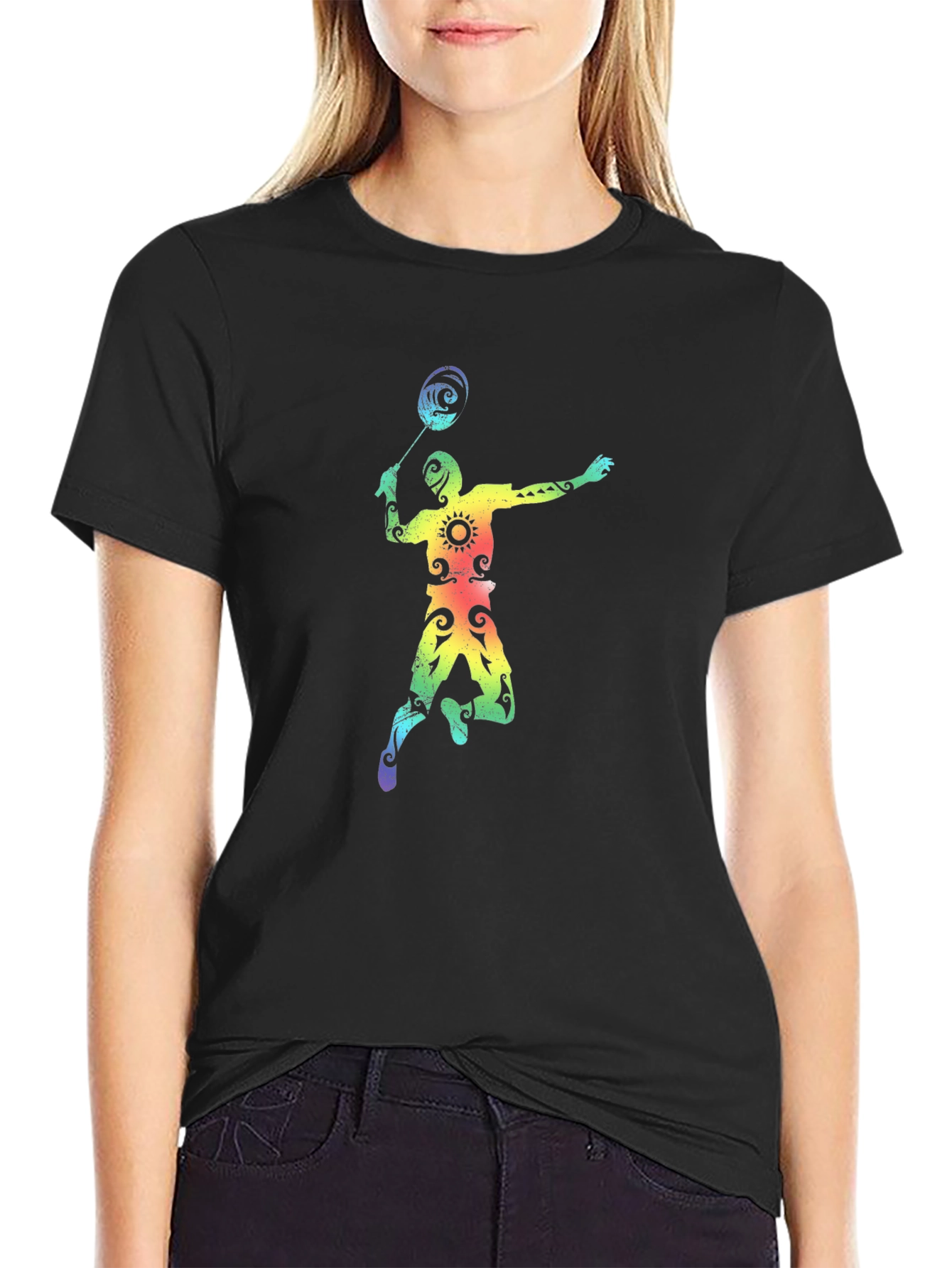 Rainbow Badminton Player Graphic Tee