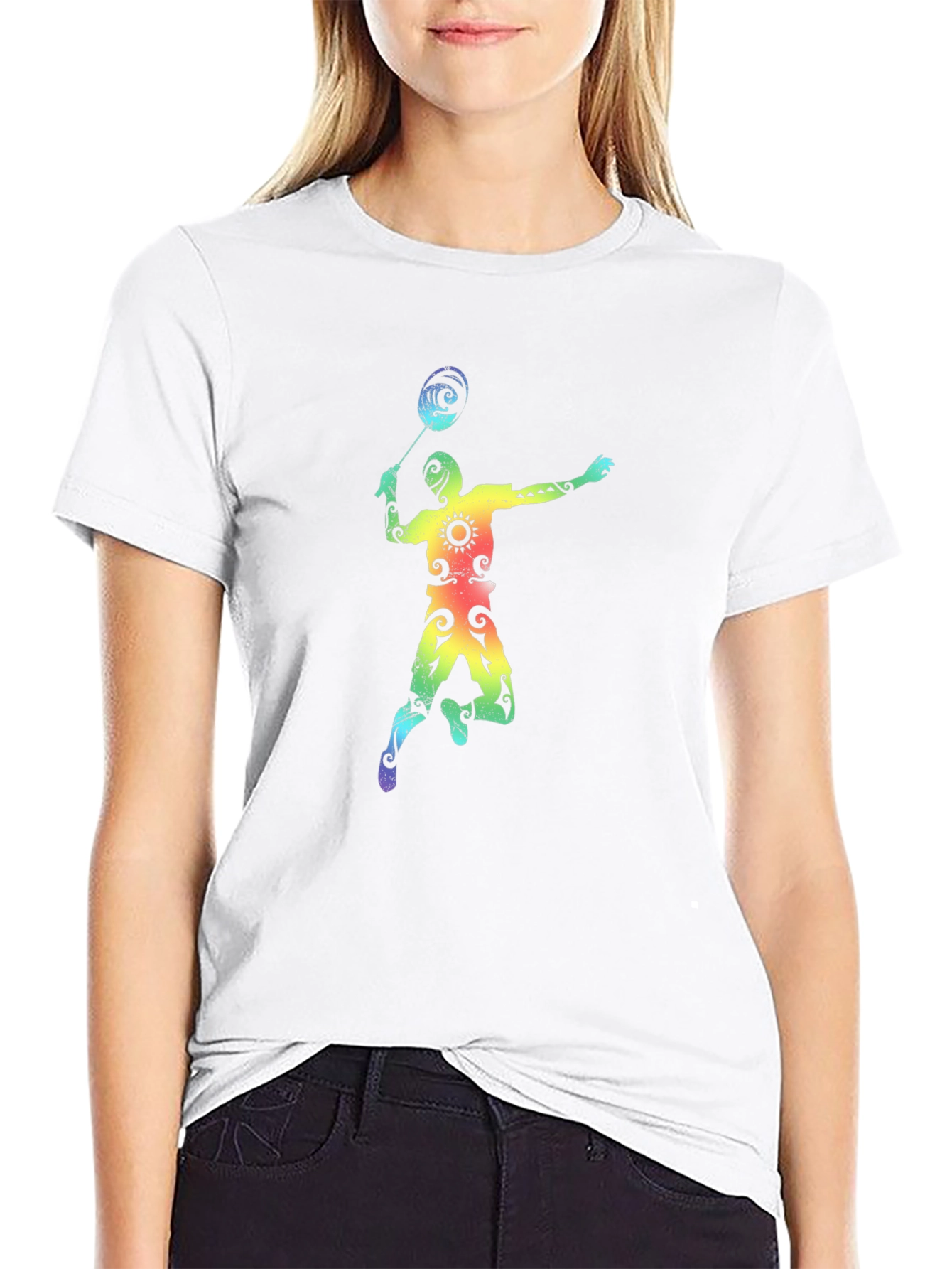 Rainbow Badminton Player Graphic Tee