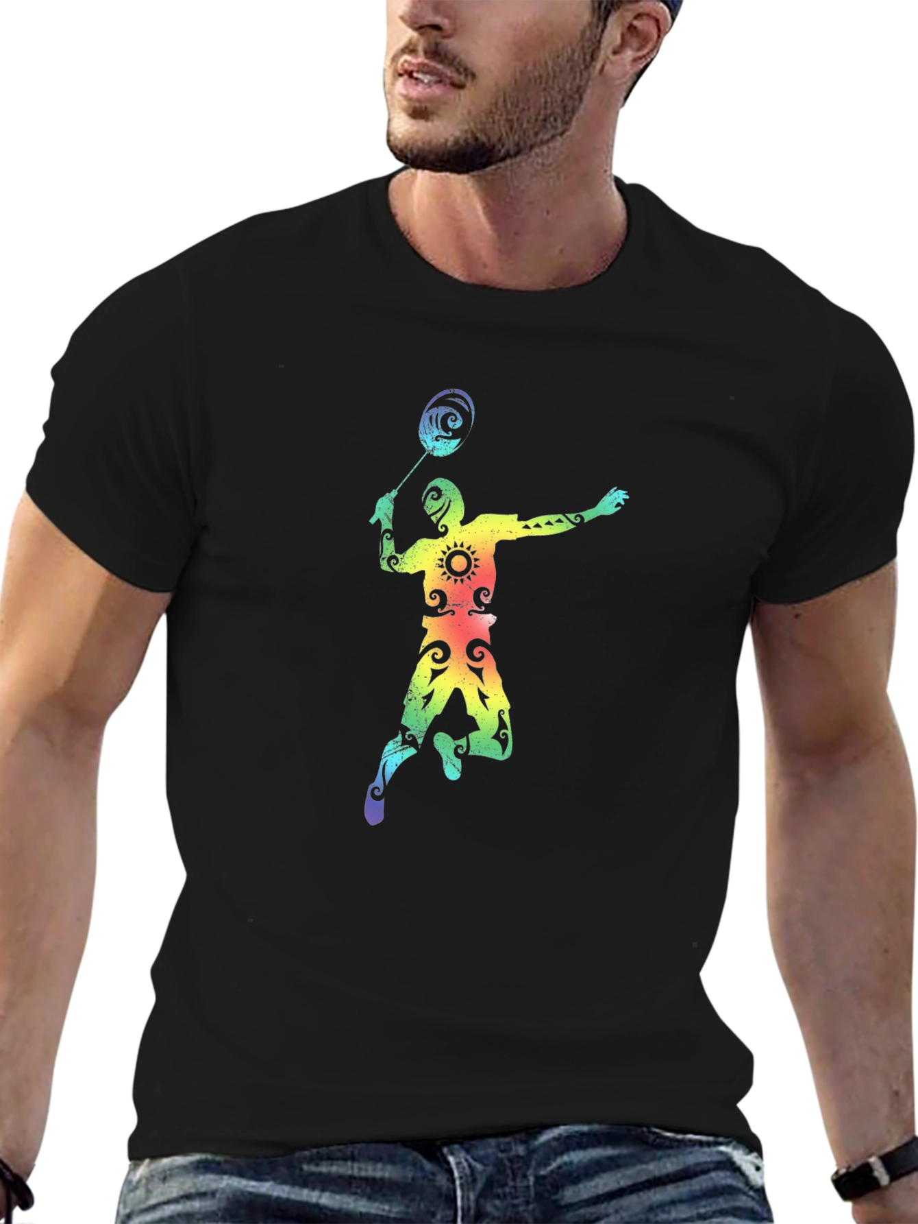 Rainbow Badminton Player Graphic Tee