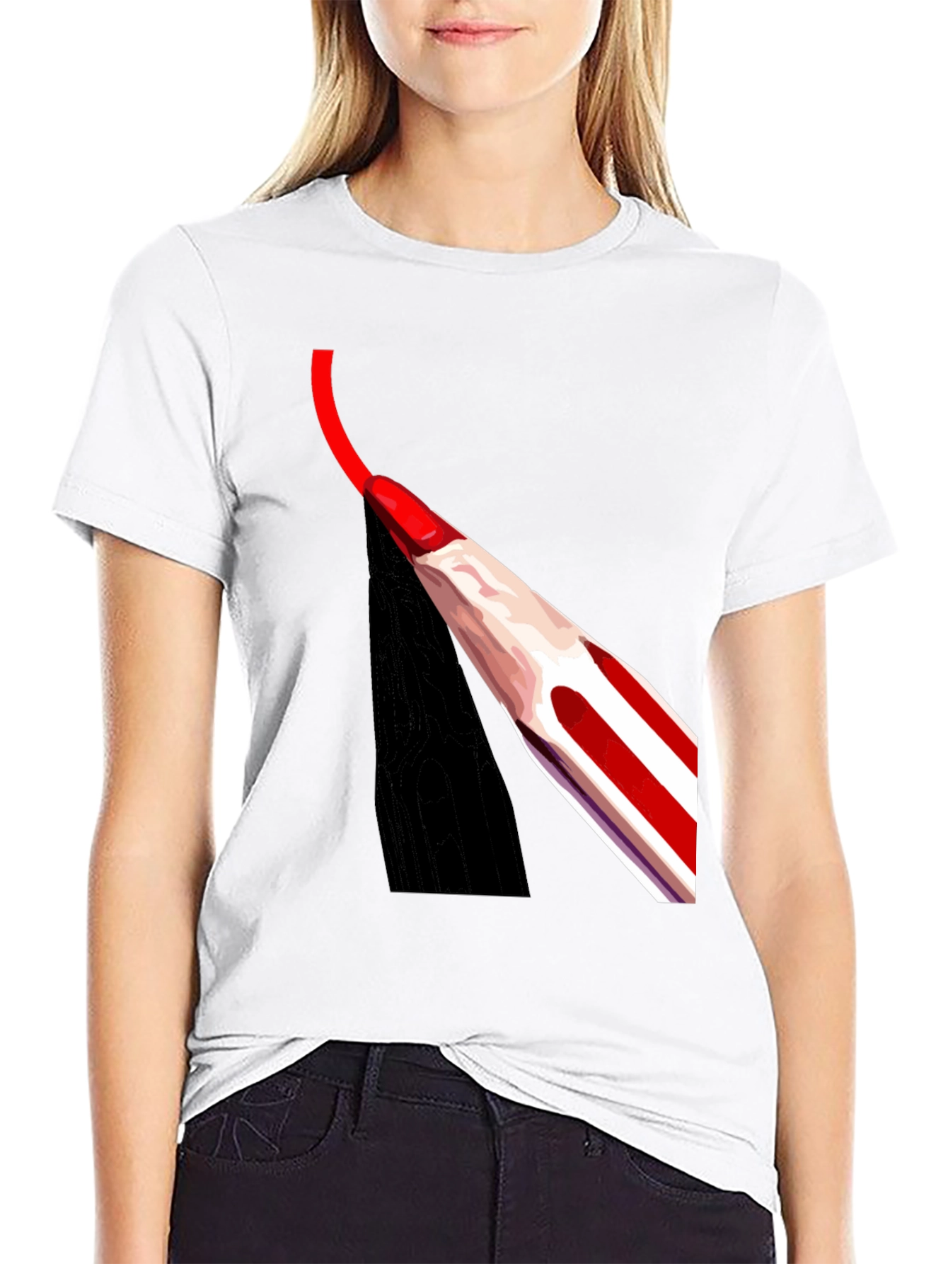 Red Pencil Art Black T-Shirt