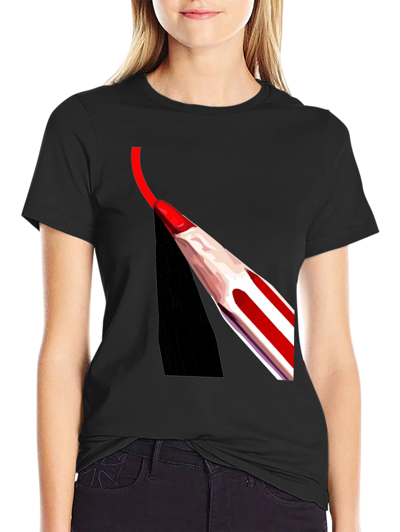 Red Pencil Art Black T-Shirt