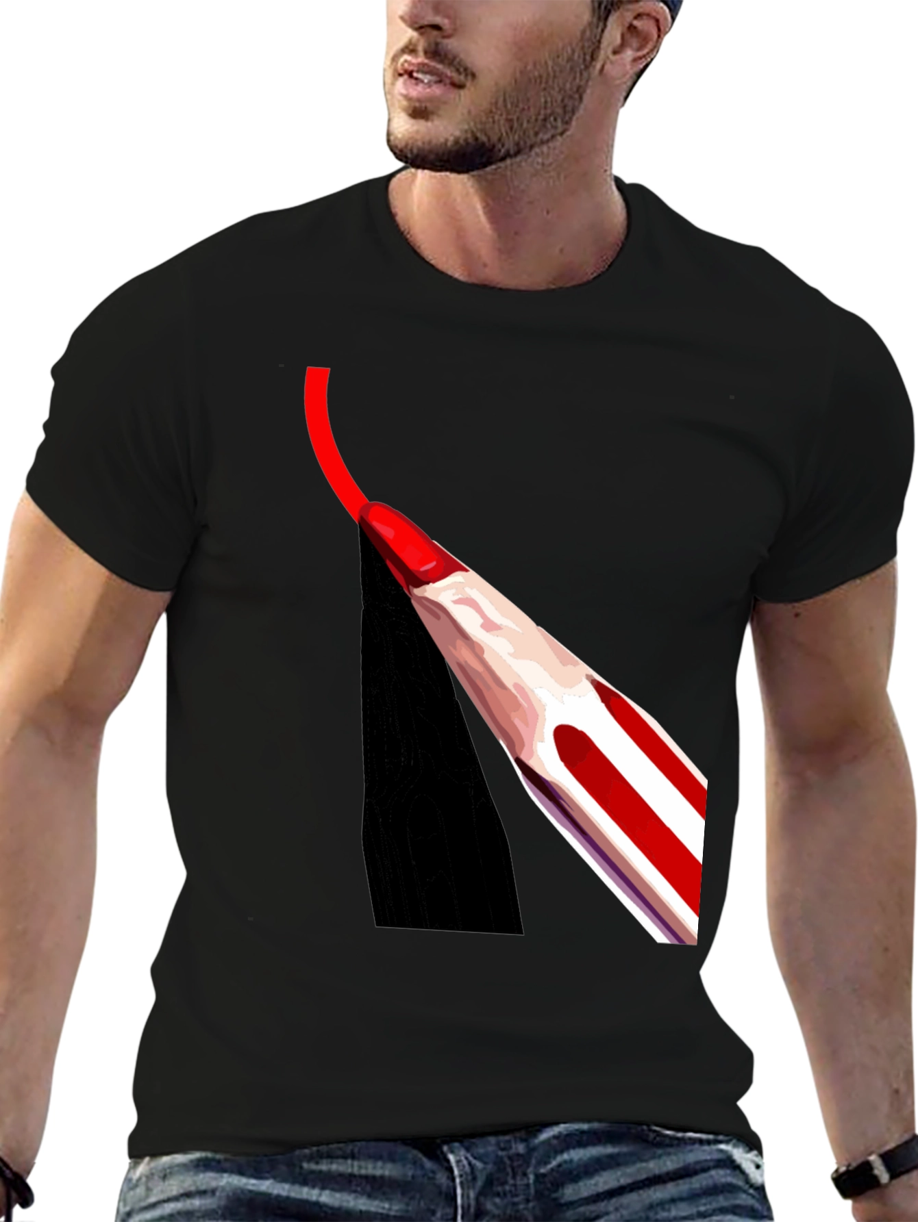 Red Pencil Art Black T-Shirt