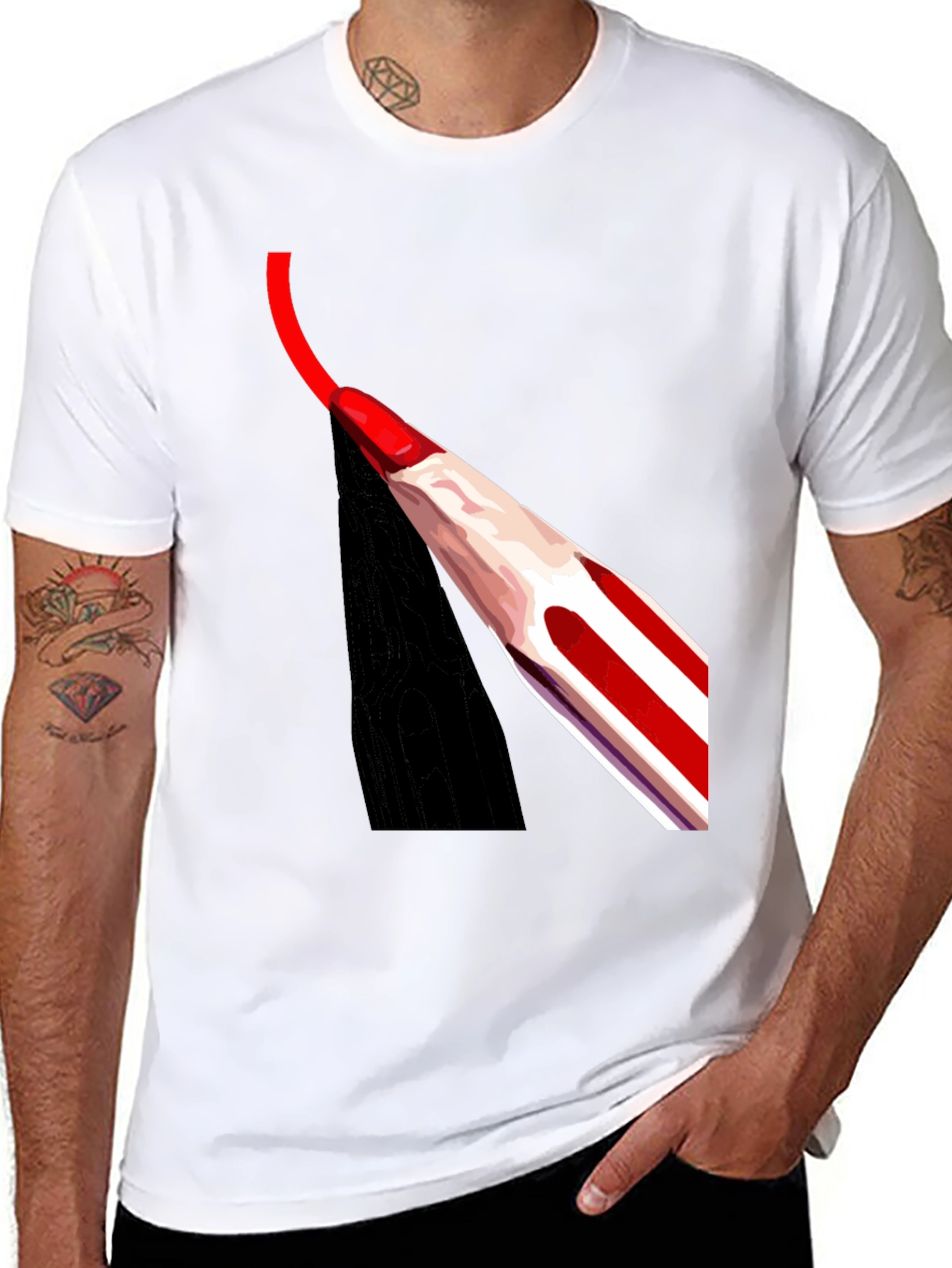 Red Pencil Art Black T-Shirt
