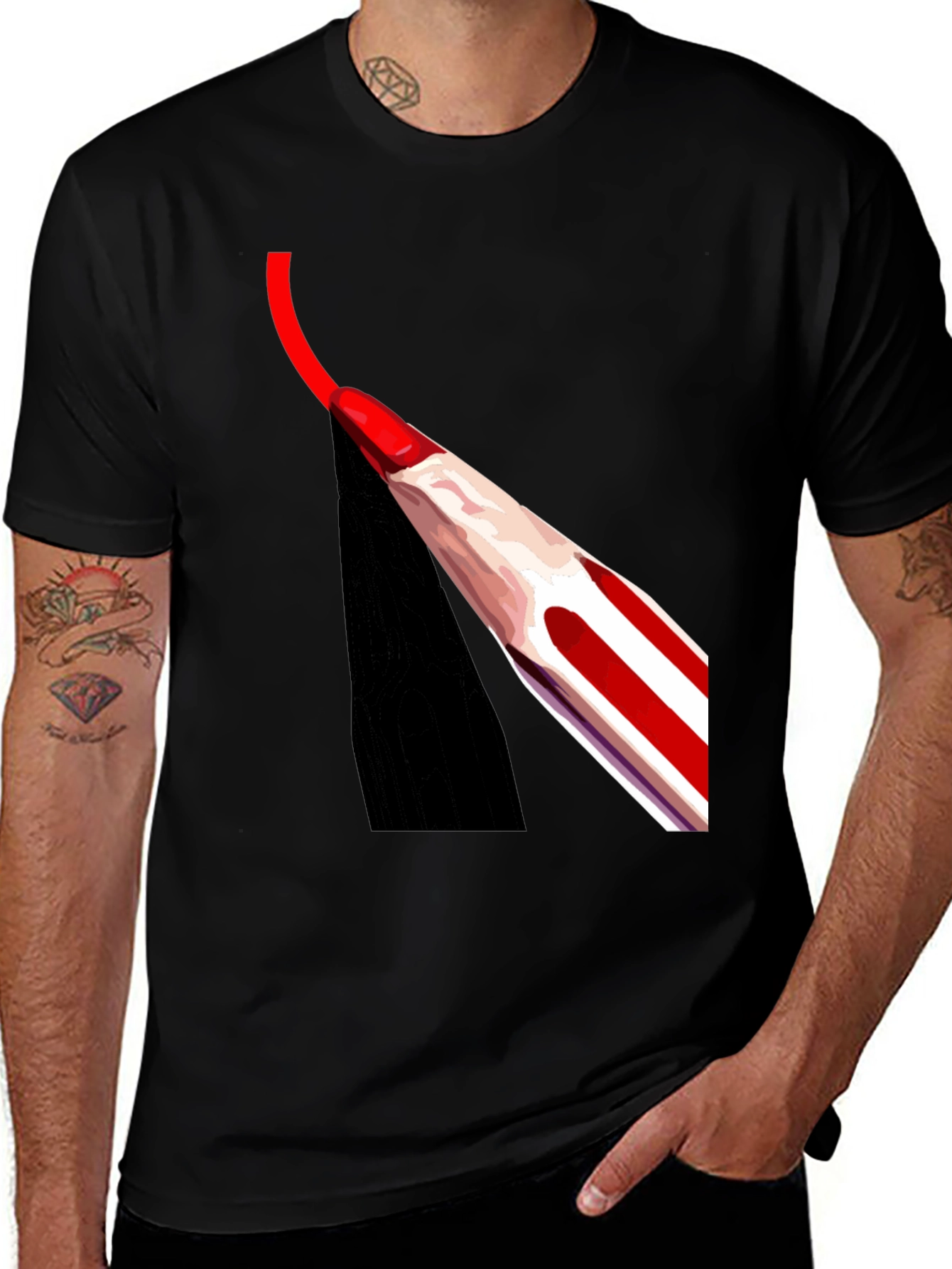 Red Pencil Art Black T-Shirt