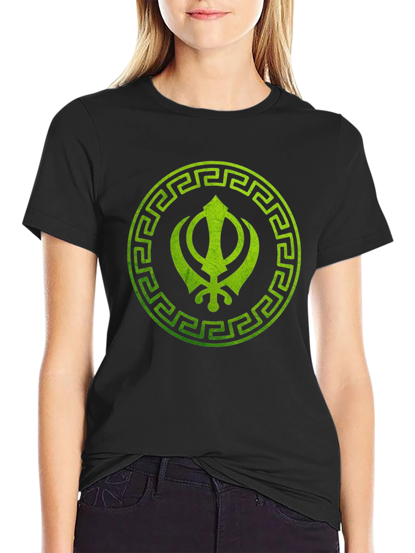 Sikh Symbol Printed Black T-Shirt