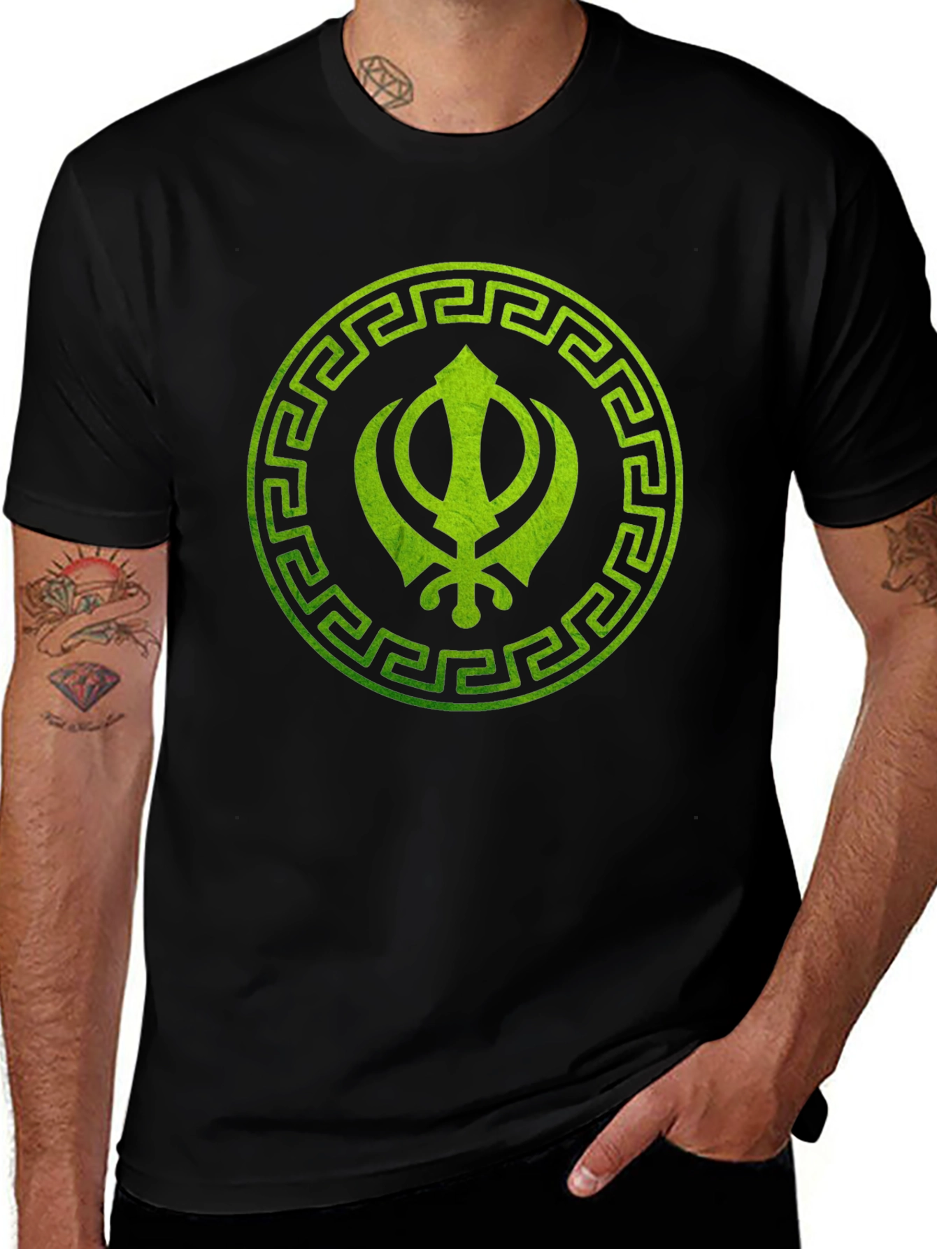 Sikh Symbol Printed Black T-Shirt