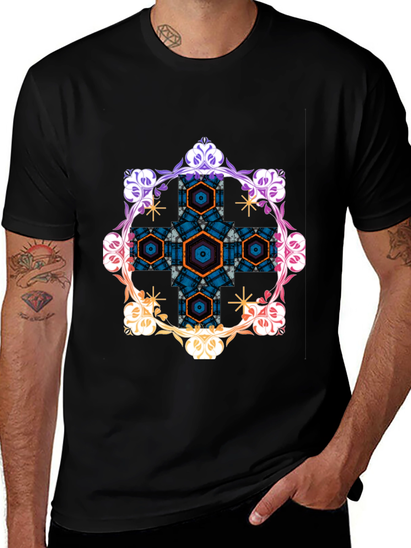 Geometric Hexagon Floral Graphic Tee