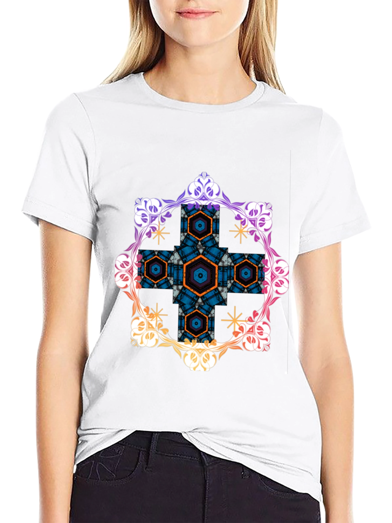 Geometric Hexagon Floral Graphic Tee
