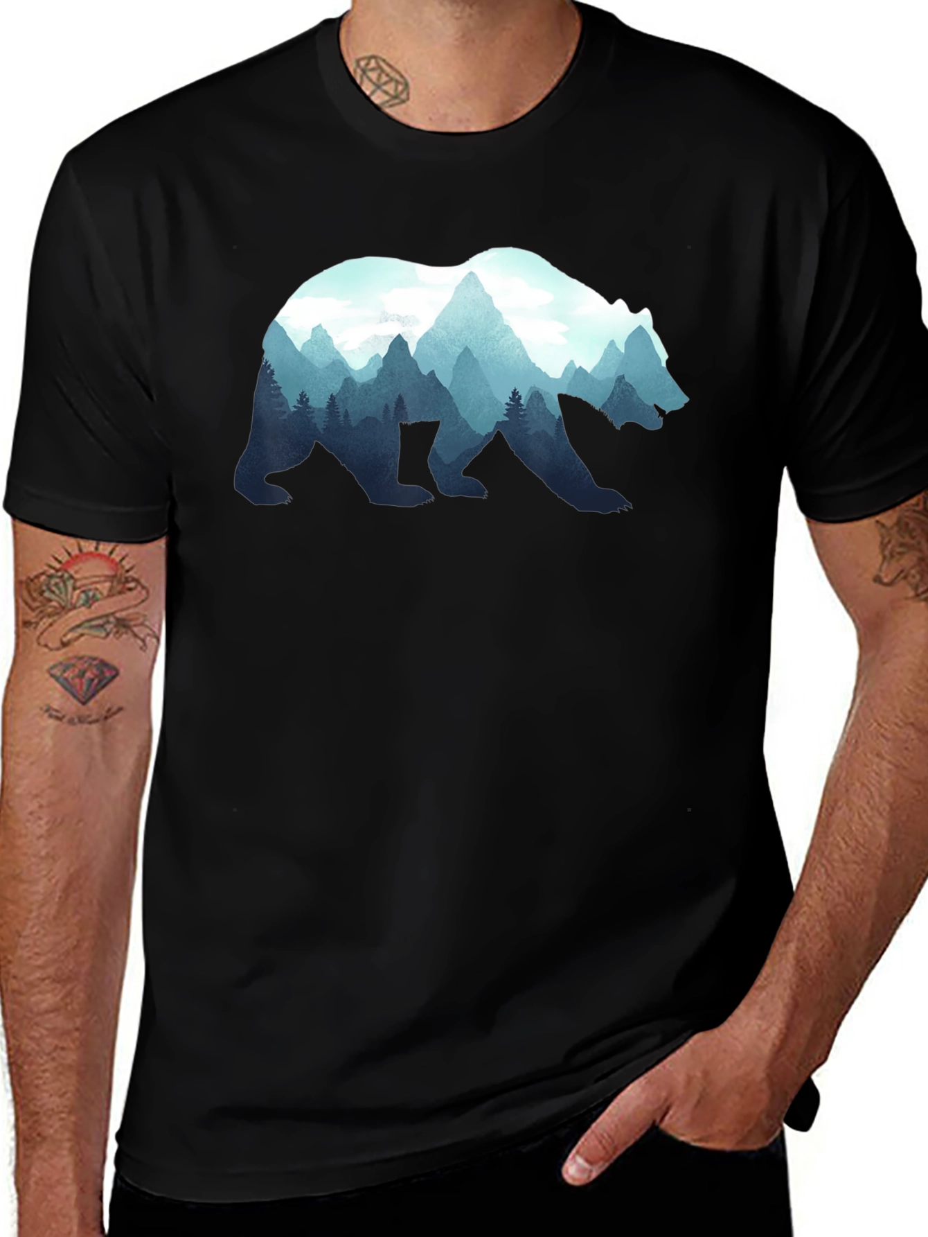 Nature Bear Graphic T-Shirt - Stylish Mens Tee