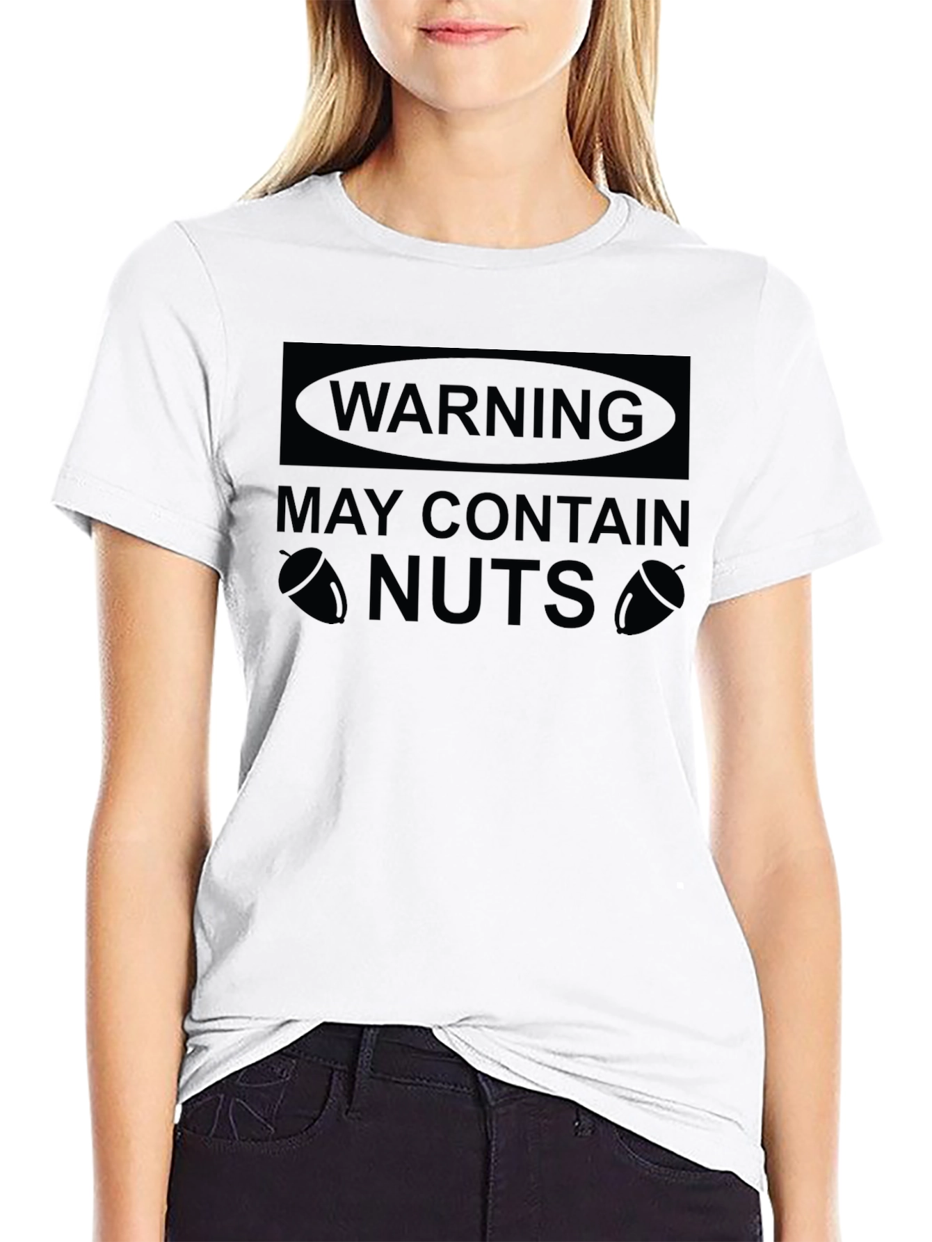 Warning May Contain Nuts Black Graphic T-Shirt