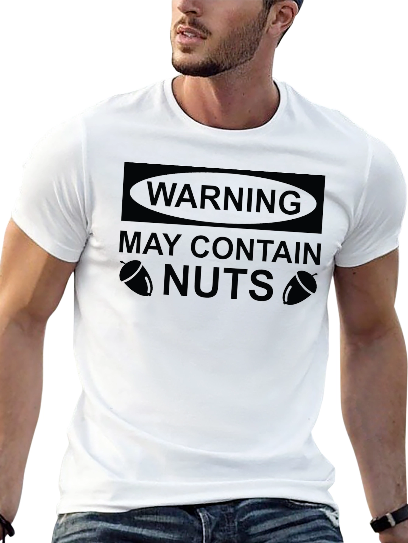Warning May Contain Nuts Black Graphic T-Shirt