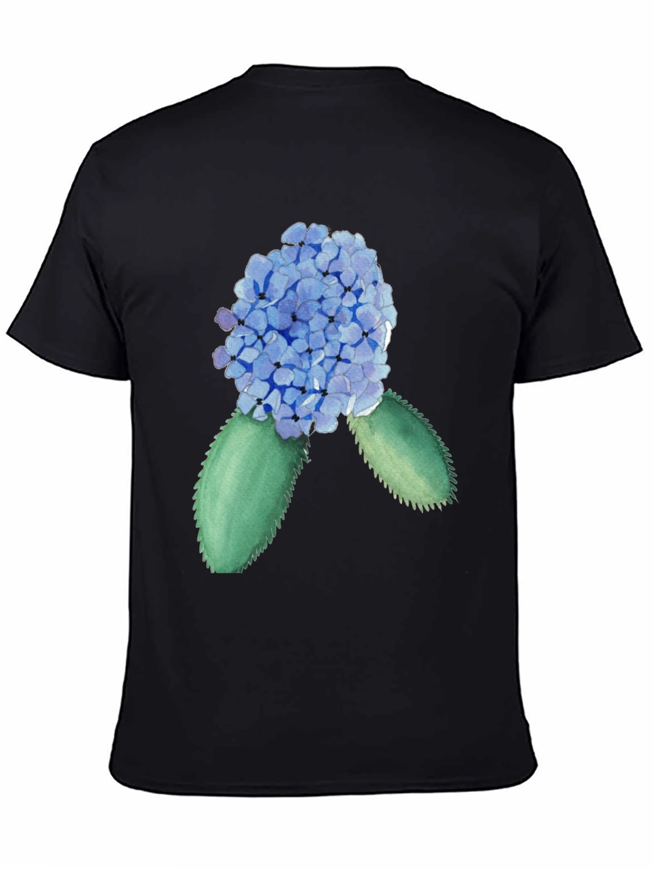 Hydrangea Watercolor Black T-Shirt